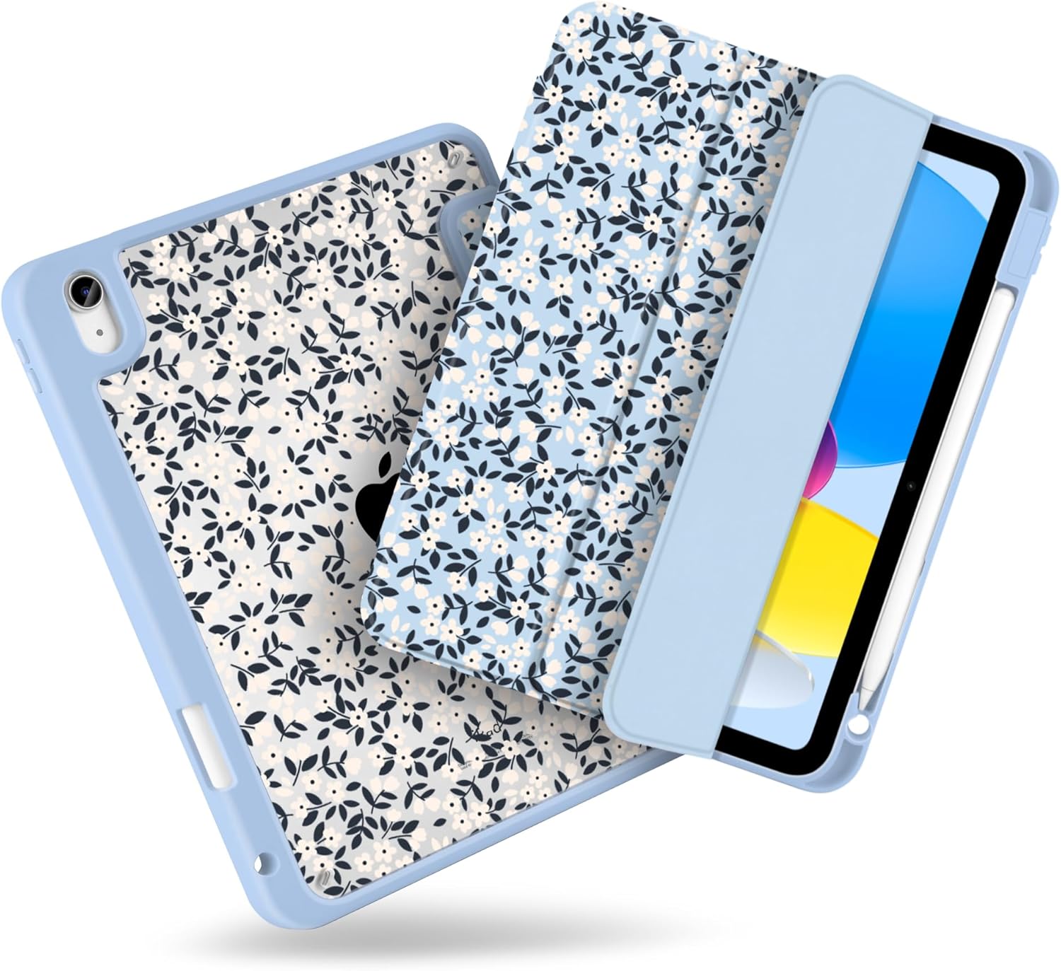 MecBevia Case for iPad 11 inch A16 (2025 11th Generation) / iPad 10.9 inch (2022 10th Gen) A3354, A3355, A3356, A2696, A2757, A2777 – Built-in Pencil Holder & Auto Wake/Sleep, Vintage Ditsy Floral