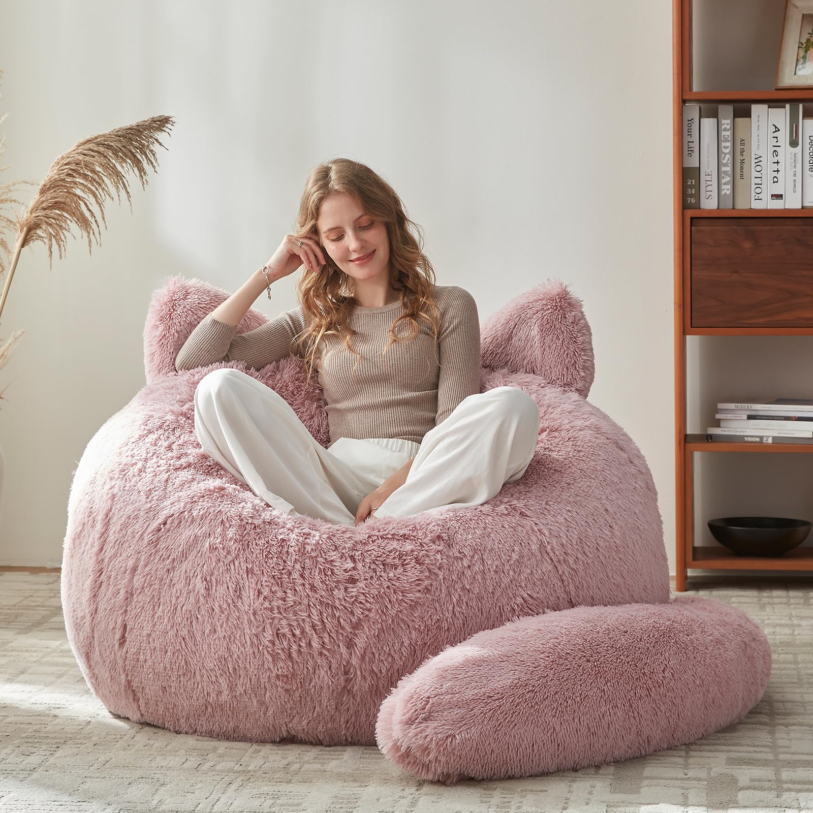 Photo 1 of EBENCHICO Bean Bag Chair for Adults Teen,Giant Bean Bag Chairs Cat Design,Plush Faux Fur Beanbag Couch Comfy Accent Floor Sofa for Reading, Playing, Relaxing in Living Room, Bedroom