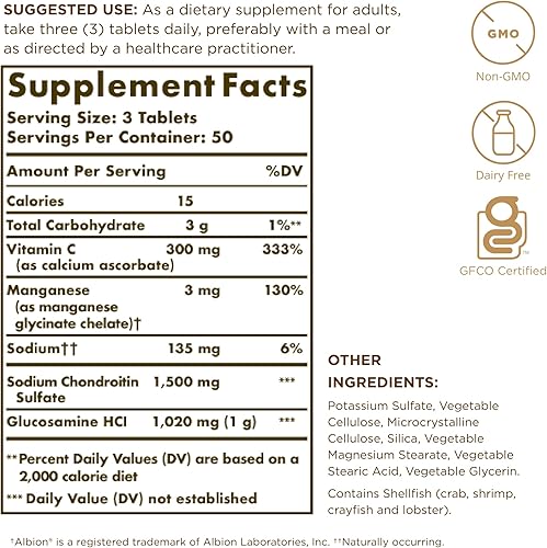 Miniatura 8 de Solgar Complejo de glucosamina condroitina extra fuerte, 75 tabletas, apoya articulaciones saludables y movimiento cómodo, sin OMG, sin gluten, sin