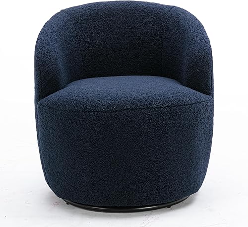 HomVent Silla giratoria con tapizado de peluche, silla redonda con base de metal, sillón giratorio de 360 grados, sillón tapizado para ocio, sala de