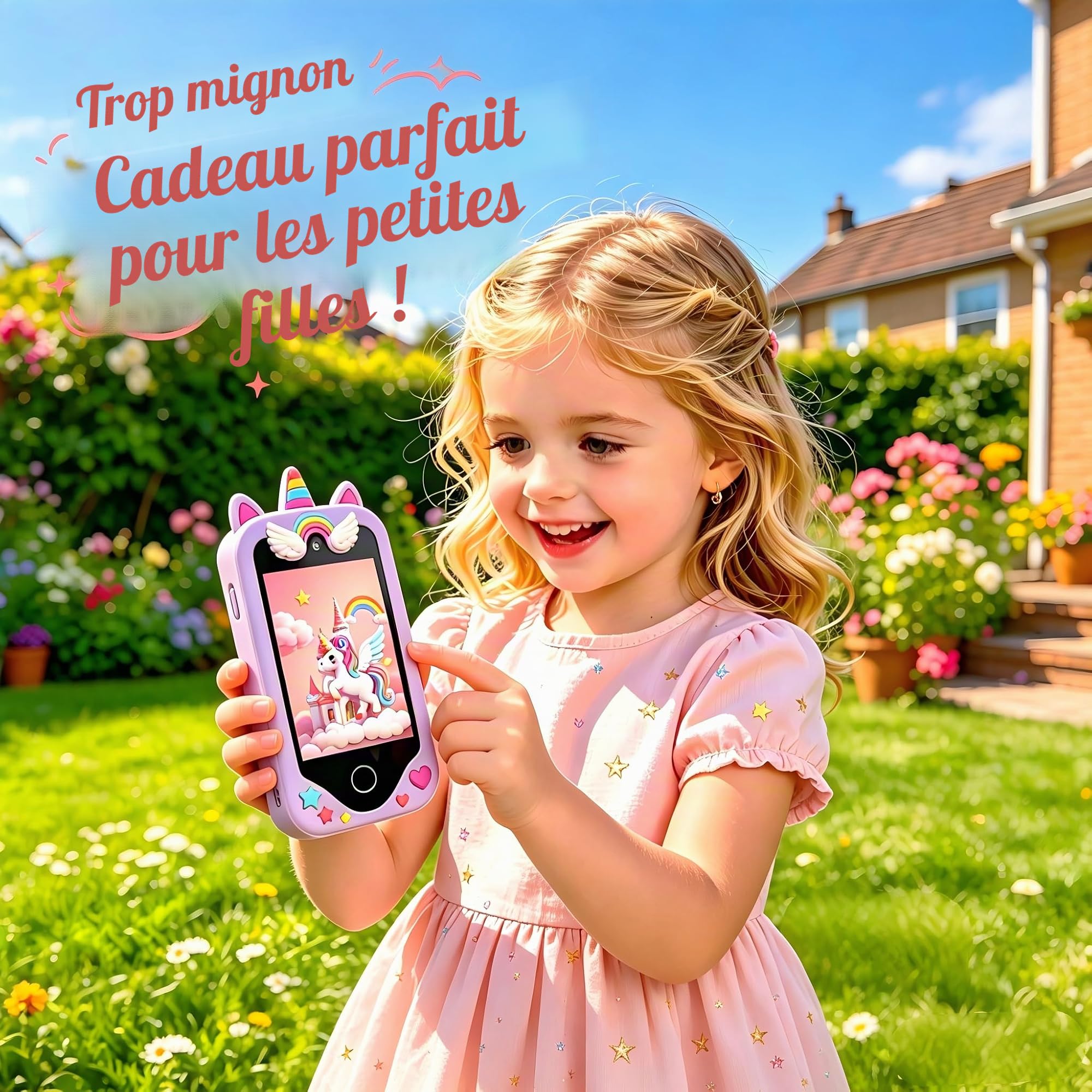 Smartphone pour enfants pour filles, téléphone enfant jouet avec écran tactile, cadeau d'anniversaire de Noël pour enfants de 3 à 8 ans, double caméras, apprentissage, lecteur de musique, jeux, violet