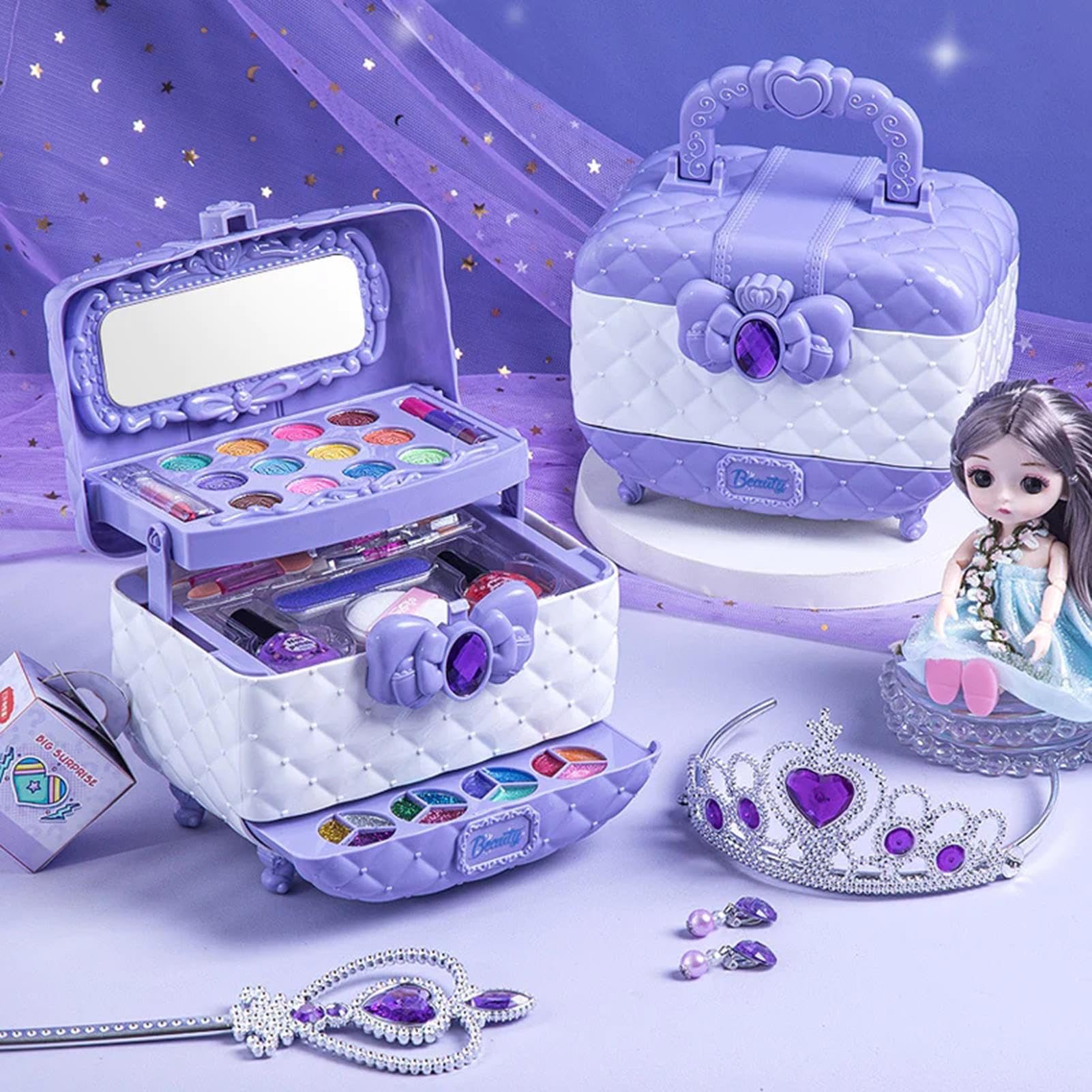 Maquillaje para niños – Princess Cosmetic Case – Juego de Maquillaje | infantil no tóxico, bolsa de maquillaje portátil, juego de rol , juego de maquillaje lavable, regalo para