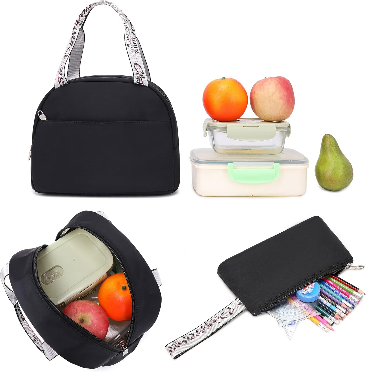 Hey Yoo School Backpack for Girls Backpack with Lunch Box Bookbag Aesthetic Cute Backpack Set School Backpacks for Teens Girls (Black)