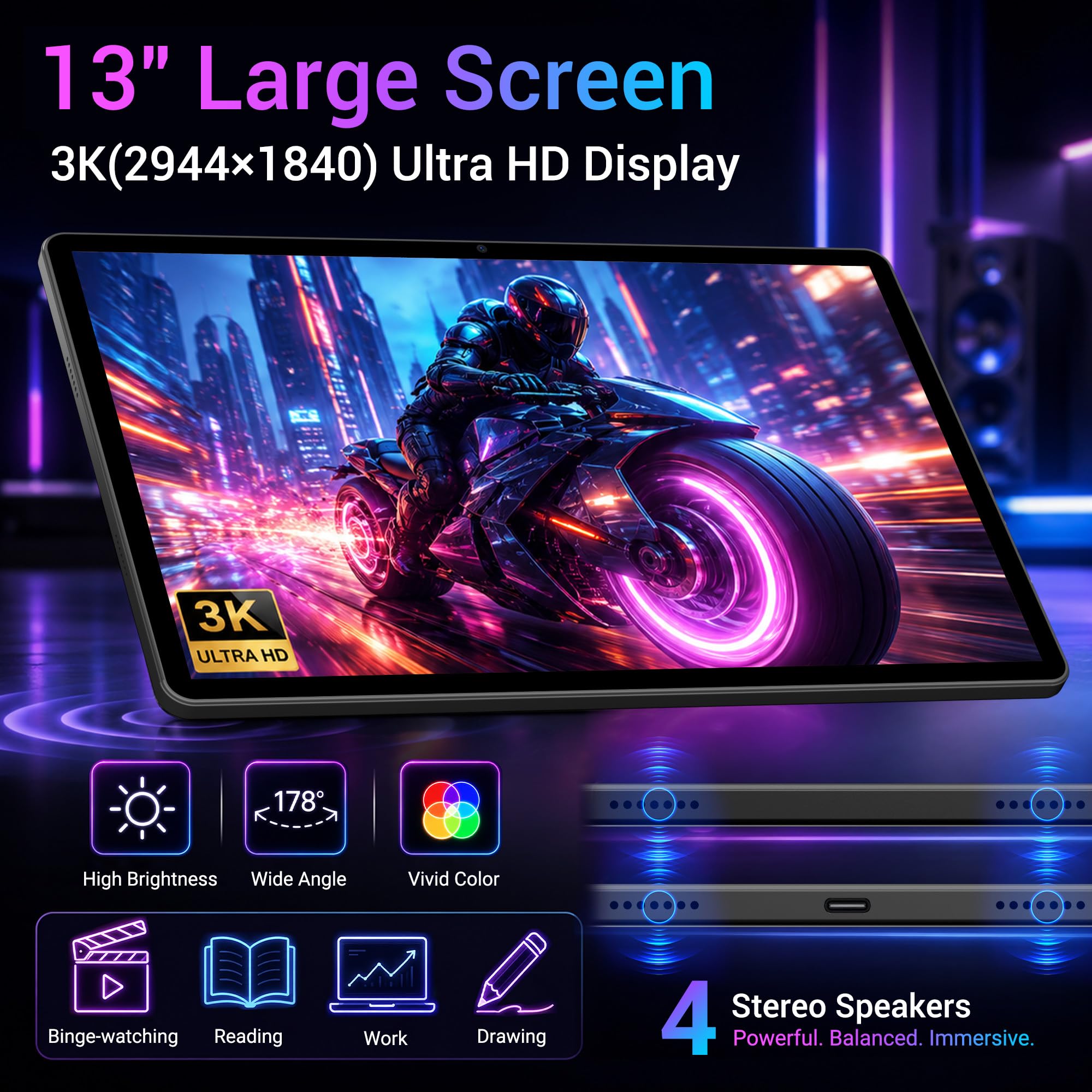Tablet 13 Pulgadas Android 16, Pantalla 3K 2944×1840, 4G LTE Dual SIM+5G WiFi, 36GB RAM 256GB ROM/1TB, Helio G99 Octa-Core, Widevine L1/Gemini AI/11580mAh/GPS/13MP, Tablets con Teclado/Raton/Funda/Pen