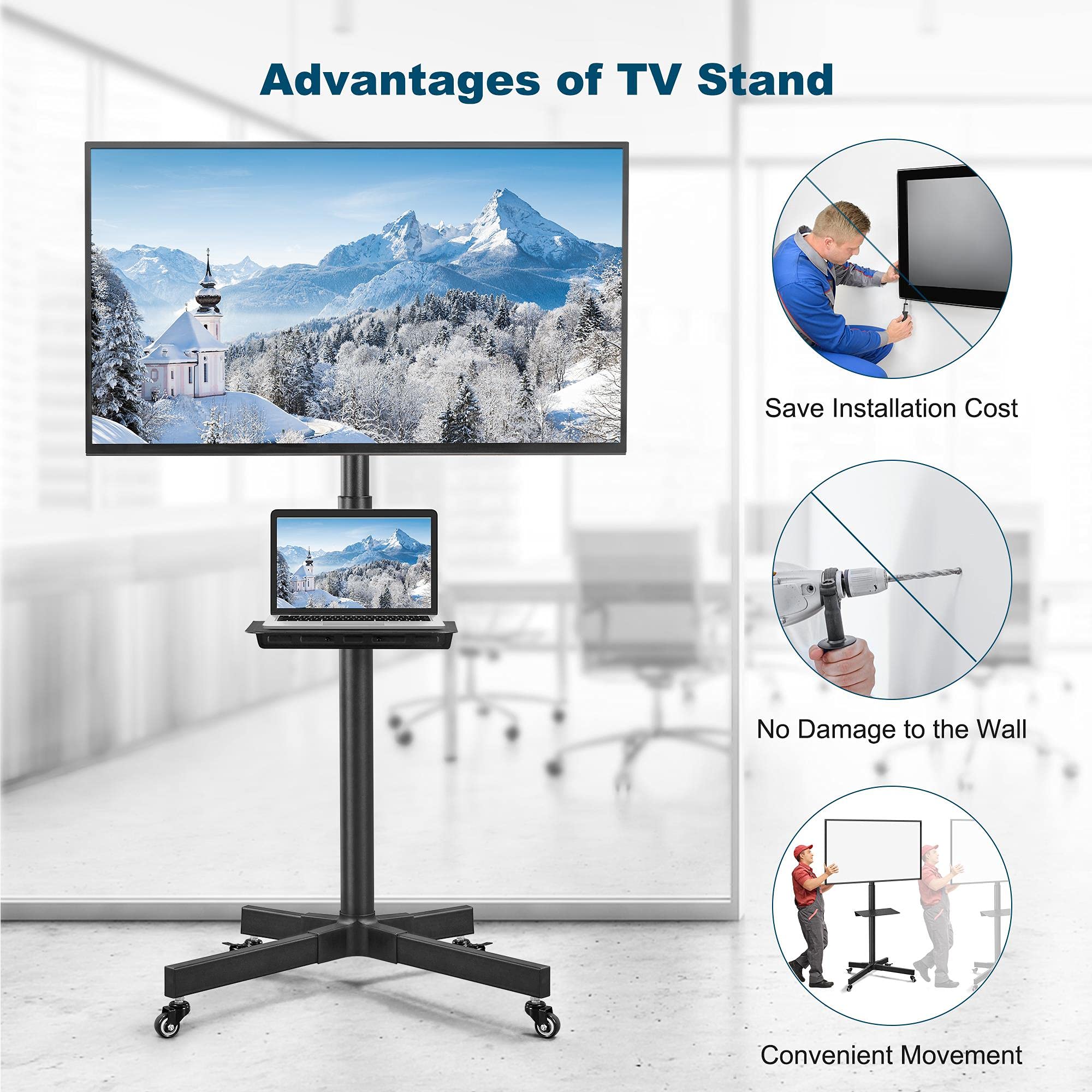 Yaheetech Mobile TV Stand on Wheels for 2355 inch Plasma/LCD/LED