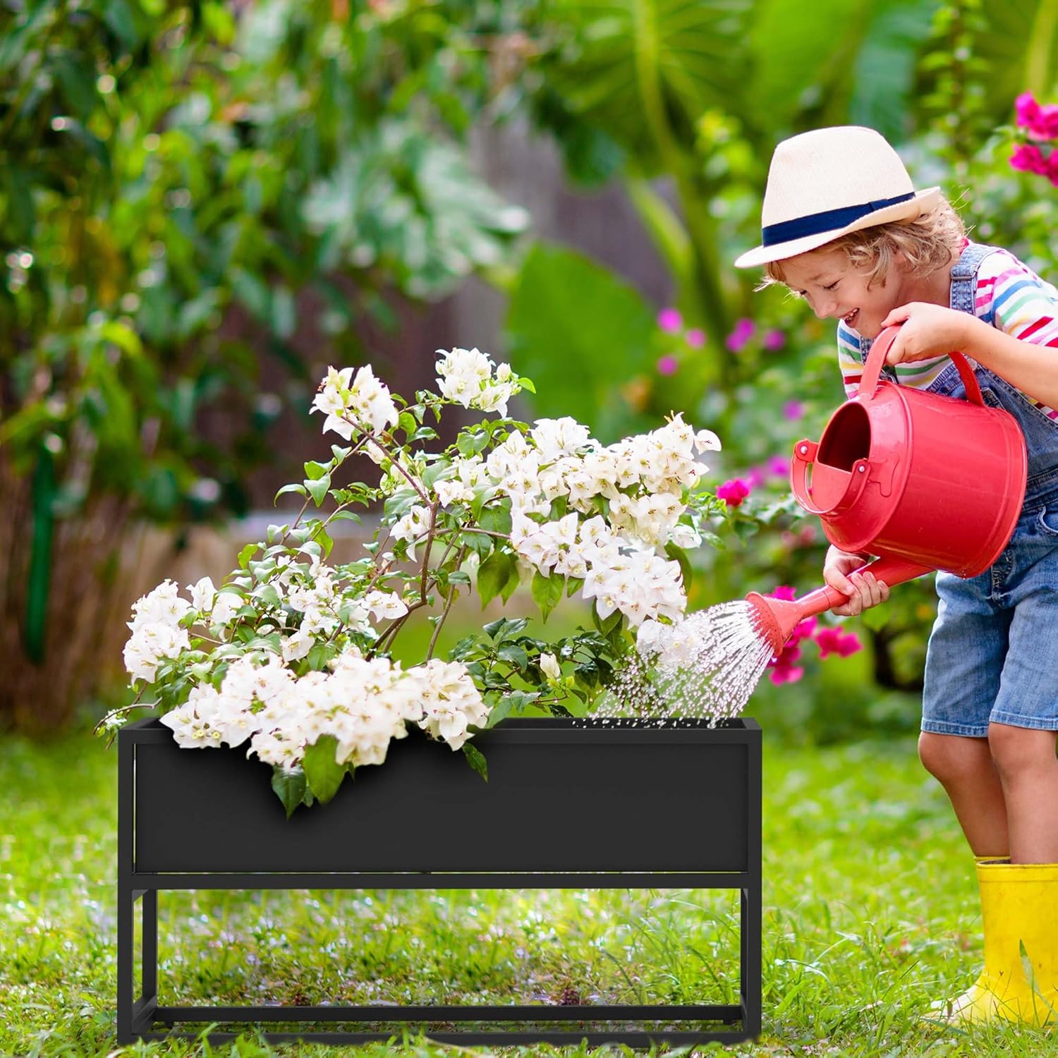 Cocoyard Elevated Planter Box - Durable Raised Garen Bed with Drainage Holes for Tall Plants, Herbs, and Flowers - Indoor or Outdoor Rectangular Planter. Modern Décor (Black, 28.75"L x 12.25"W x 14"H)