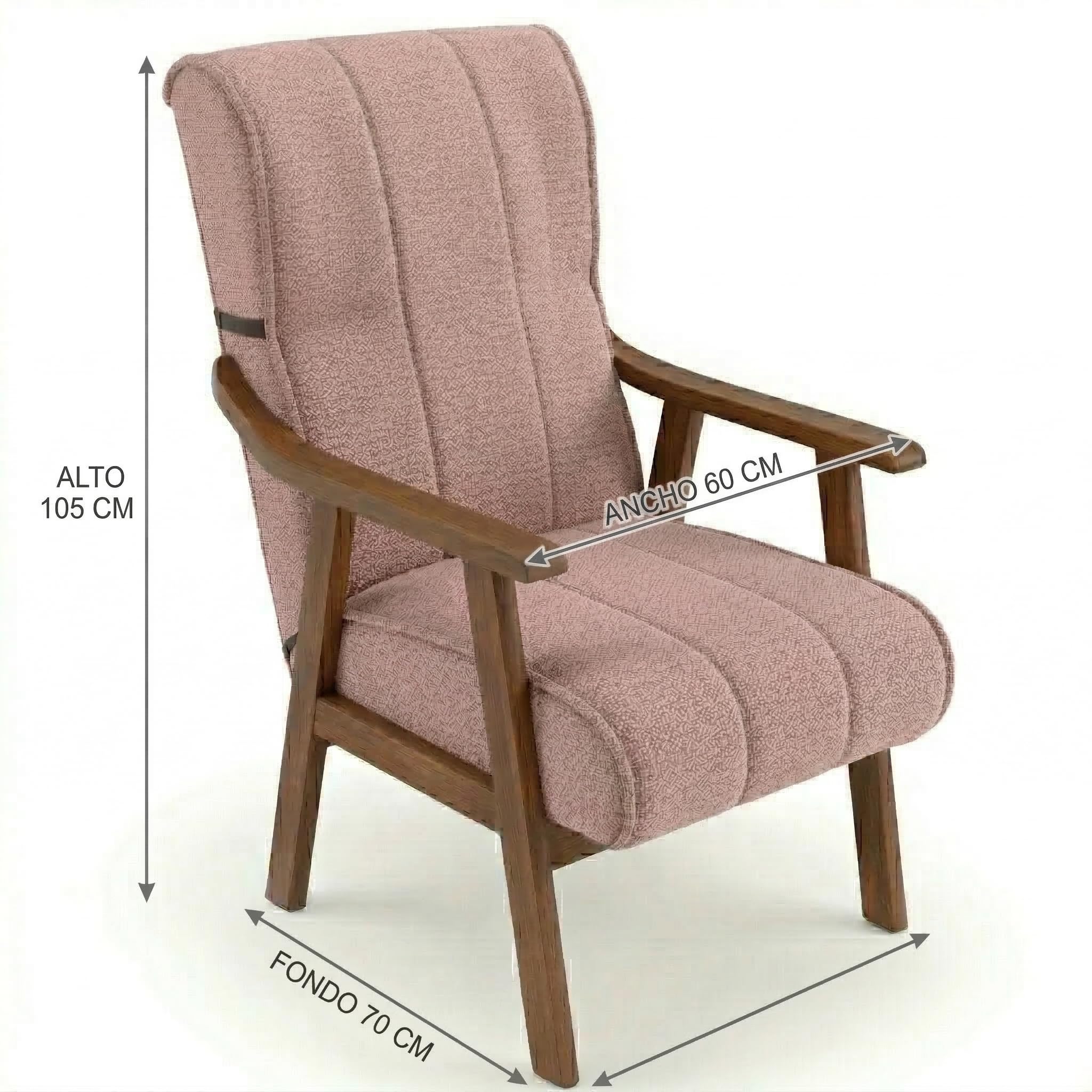 Sillón Clásico | Sillon Relax | Clasico - Brazos Madera | Ideal Lactancia, Lectura o Decoracion | Tapizado en Tela Antimanchas Ancho 60 Fondo 70 Alto 105