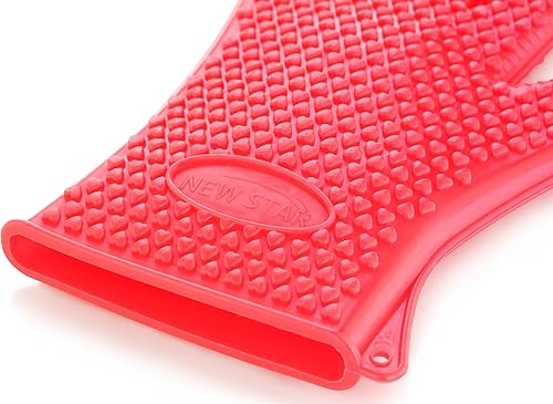 Miniatura 4 de New Star Foodservice 32376 - Manoplas de horno de silicona de grado comercial, color rojo, juego de 2