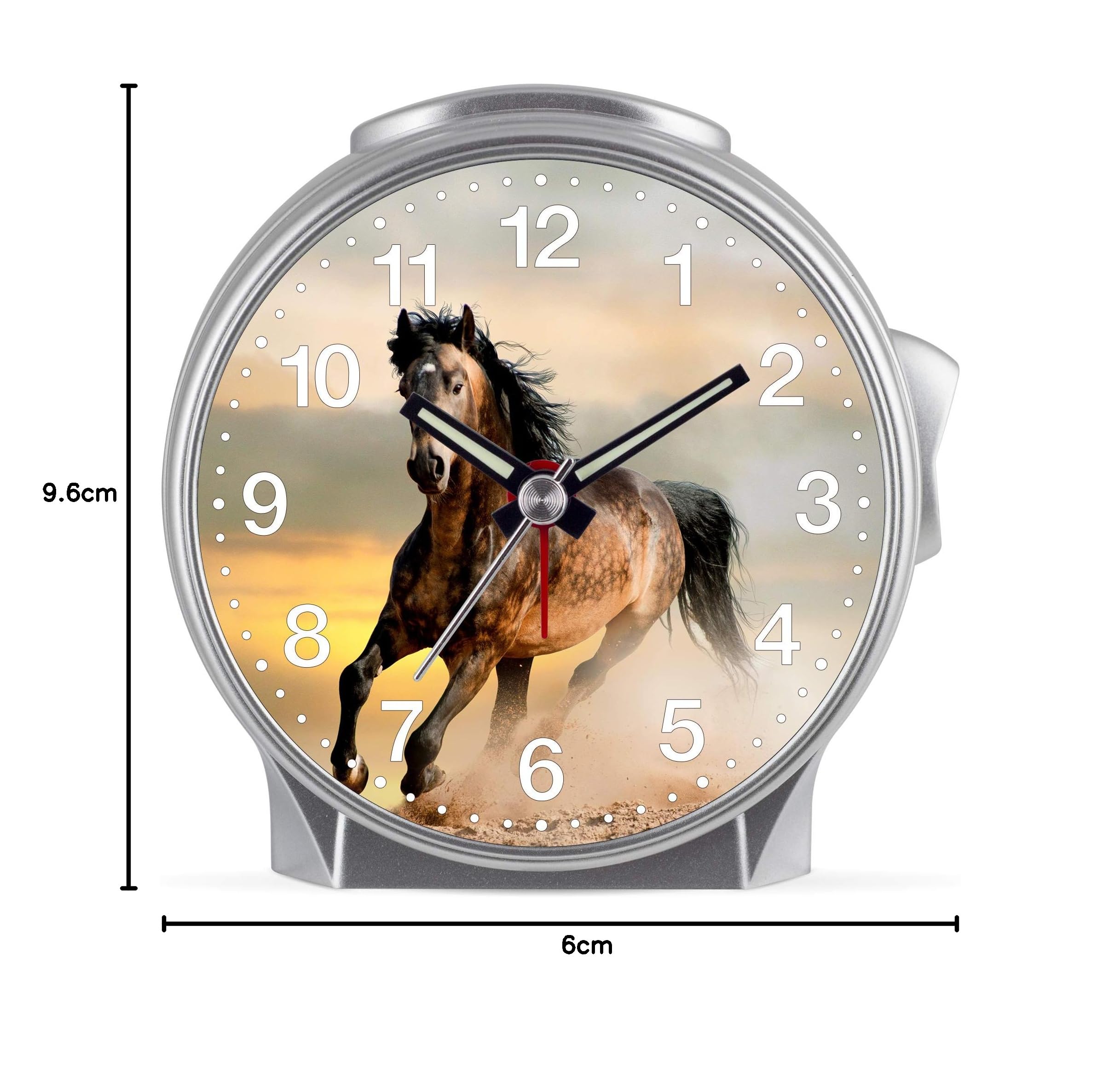 Réveil pour fille avec motif cheval,boîtier en plastique et verre en plastique,sans tic-tac avec Réveil pour fille avec motif cheval,boîtier en plastique et verre en plastique,sans tic-tac avec