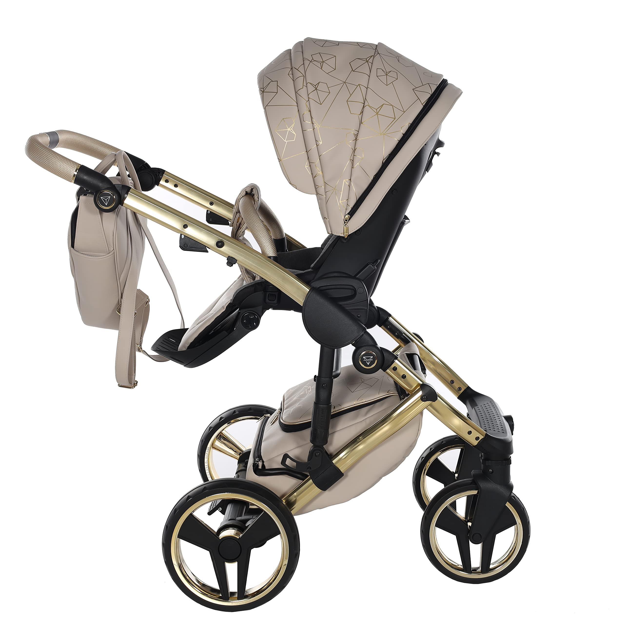 Junama Passeggino TRIO Heart 07 Beige e Oro - 2in1 3in1 4in1 + ombrellino (4 in 1 Base ISOFIX)
