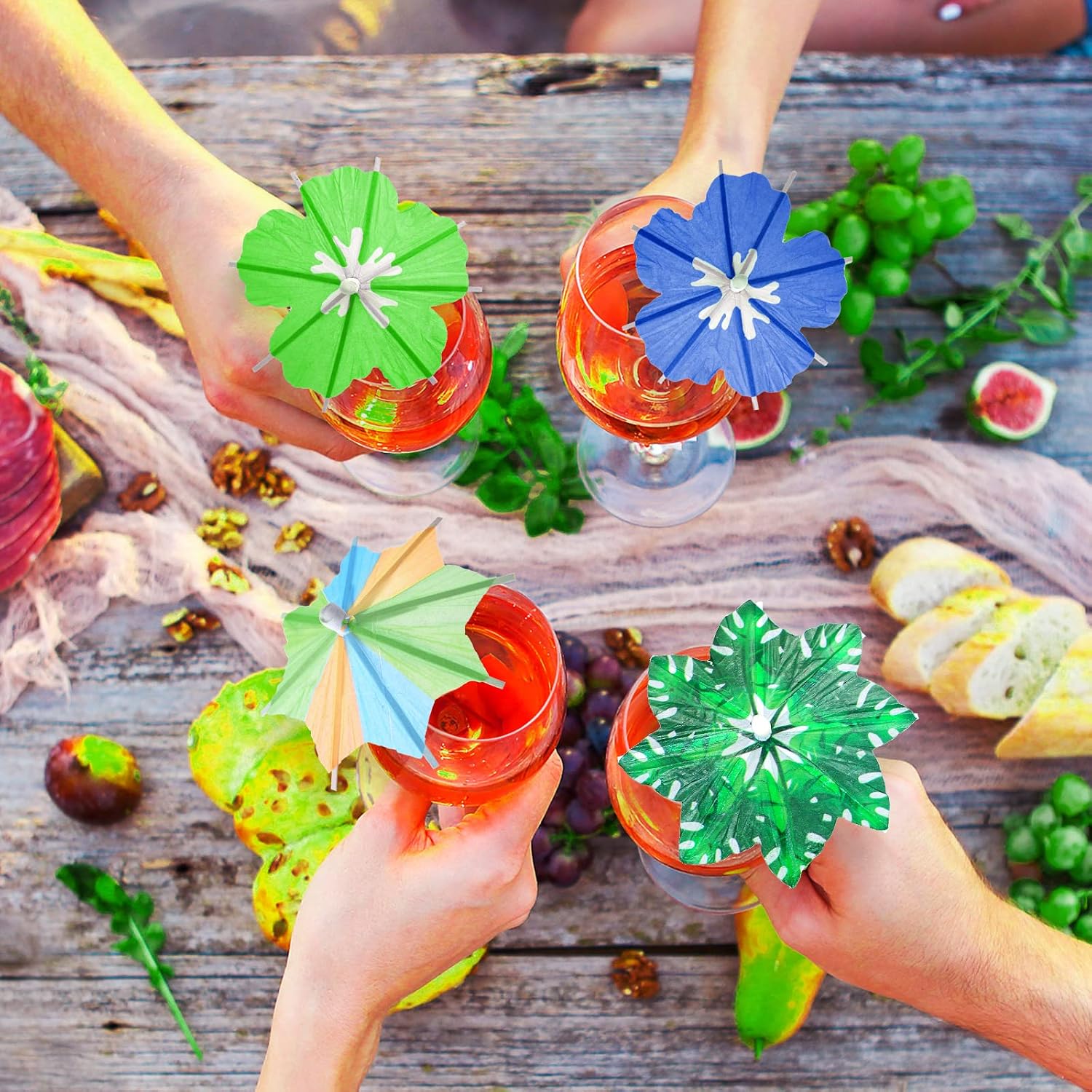 150 Pieces Drink Umbrellas Cocktail Picks Cocktail Umbrellas Sticks Hibiscus Palm Trees Octagonal Star Shaped with Wood Toothpicks Cupcake Toppers for Summer Hawaiian Tropical Wedding Party Decoration