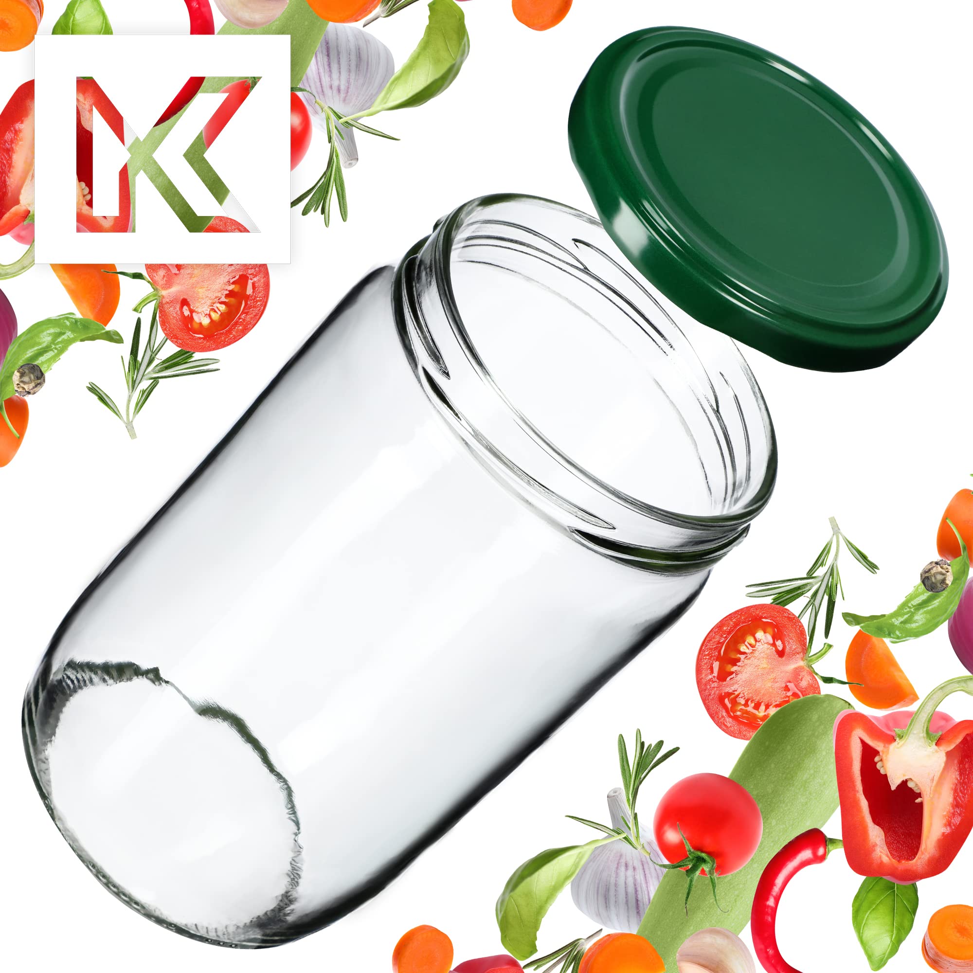 KADAX Lot de 48 grands bocaux en verre 720ml Ø82 – couvercle à vis hermétique, pour conserves, cornichons, légumes lacto-fermentés et confitures maison