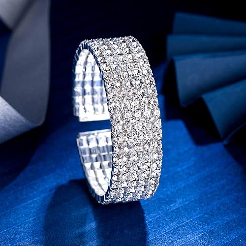 Miniatura 5 de EleQueen pulsera elegante con cristales, de tono plateado, para mujeres, aleación, 16001507-1