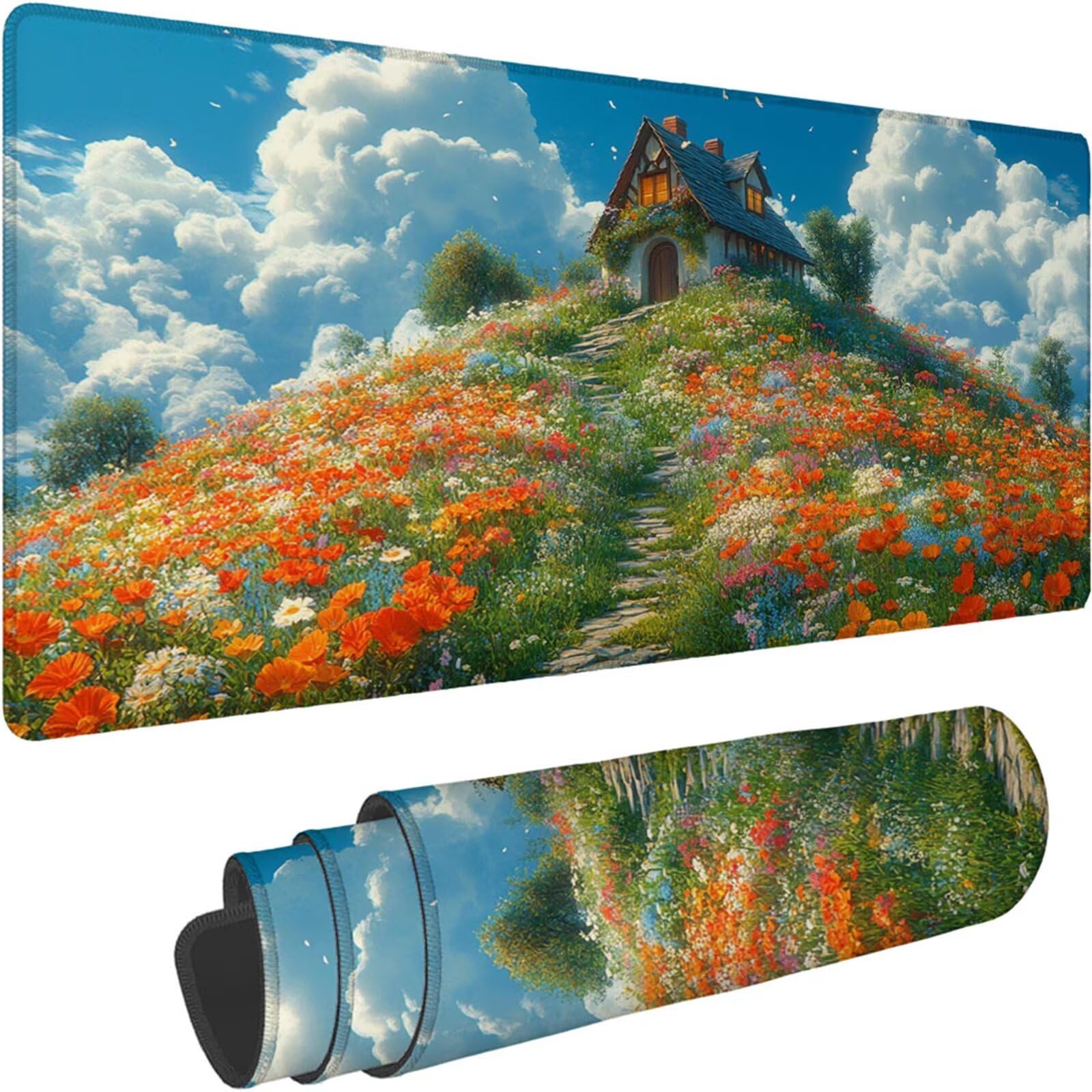 Gamingowa podkładka pod mysz 1200 x 600 x 3 mm, XXL, wodoszczelna, odporna na ścieranie, z przyszytymi krawędziami, niebieska, podkładka na biurko, poprawia prędkość i precyzję pod laptopa, komputer