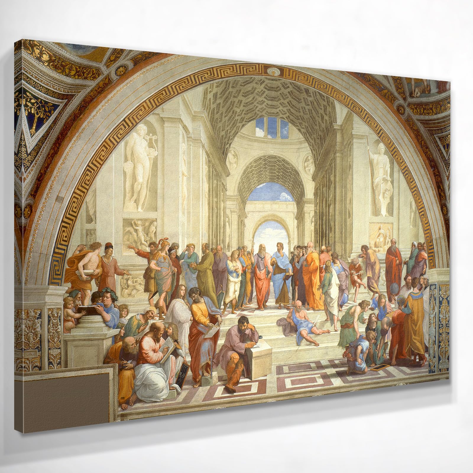 CheQuadro! Escuela de Atenas de Rafael, cuadro grande de alta calidad, impresión sobre lienzo, con bastidor, listo para colgar bsa34-130x90 cm