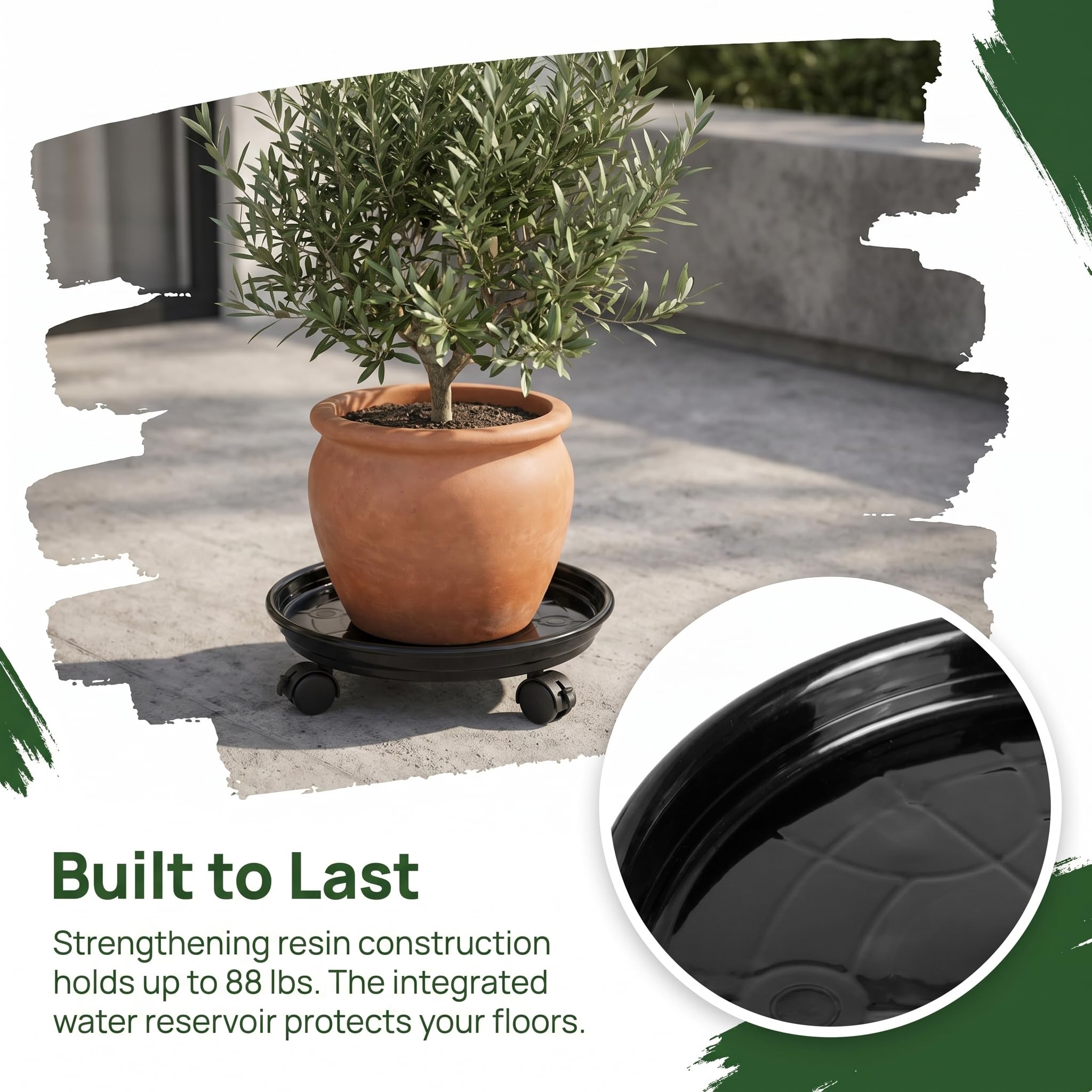 Fasmov Juego de 3 macetas Redondas para Plantas con Ruedas universales para macetas de flores resistente en rodillos, 30cm