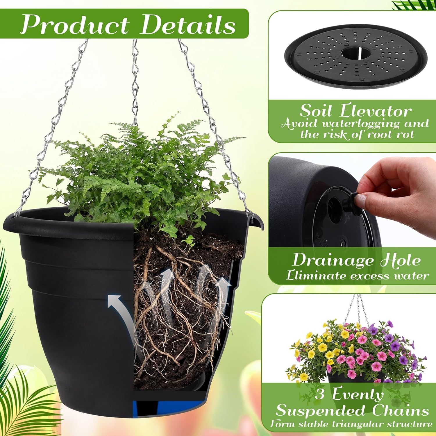 20 Pack 10 Inch Plastic Hanging Planter Bulk Black Hanging Baskets for Plants with Drainage Trays Self Watering Plant Pot Outdoor Indoor Planter for Garden, Balcony, Porch, Patio Decor