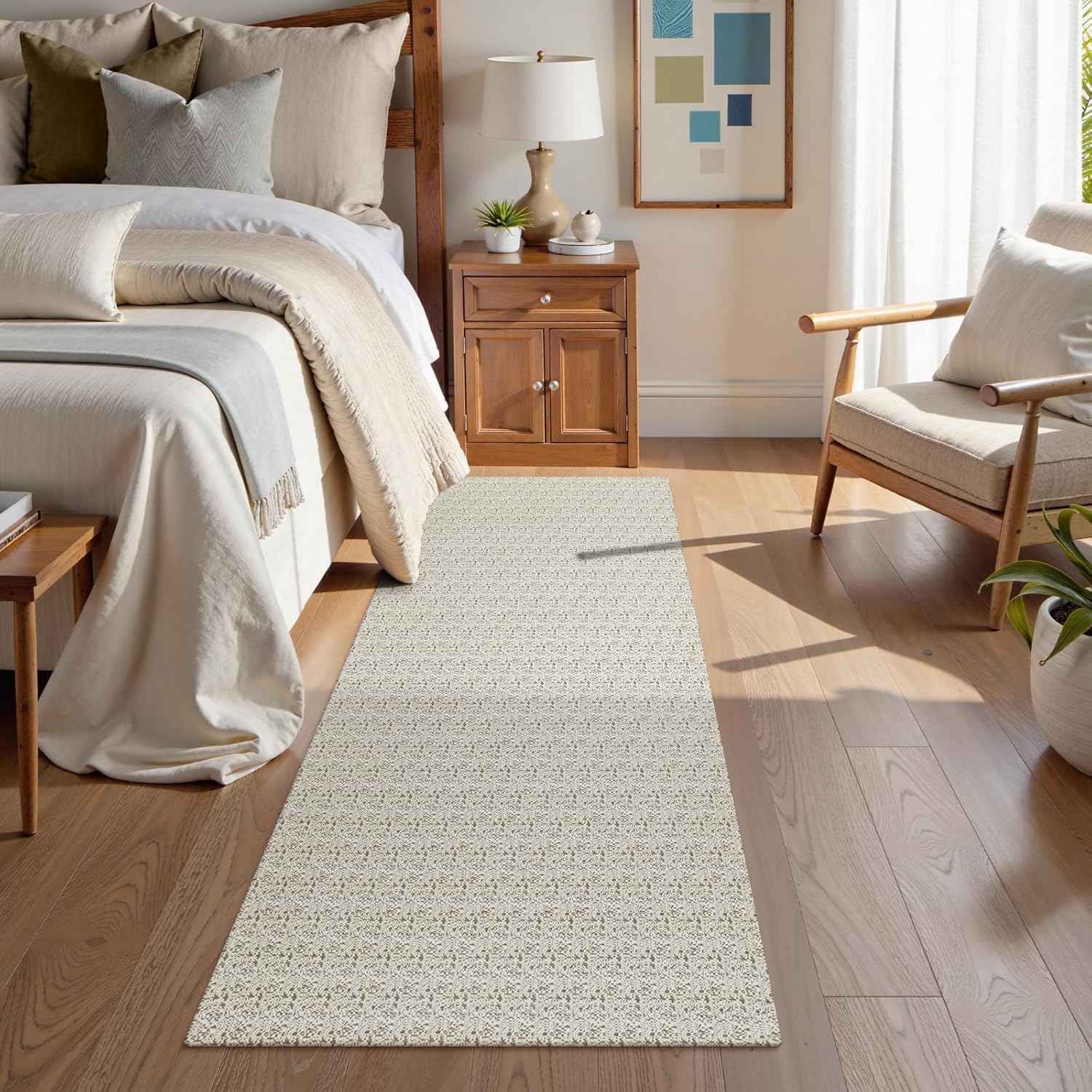 Collive Hallway Runner Rug 2x6 Kitchen Runner Rugs Non Slip Rubber Backed Tan Cotton Carpet Washable Farmhouse Rug Runners for Hallways Boho Floor Runners for Bedroom Entryway Laundry