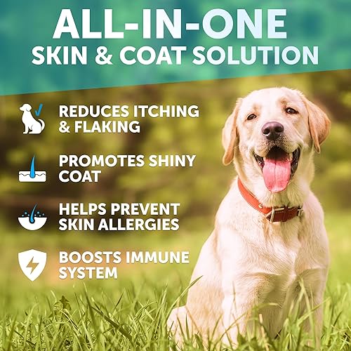 Vista 2 de Omega 3 Fish Oil for Dogs - Dog Allergy Chews - Itch Relief & Skin and Coat Supplement with Salmon Oil - Hot Spots Treatment - Allergy & Anti