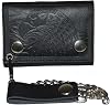 Trifold Bikers Large Wallet ID Card Holder With Chain Genuine Leather