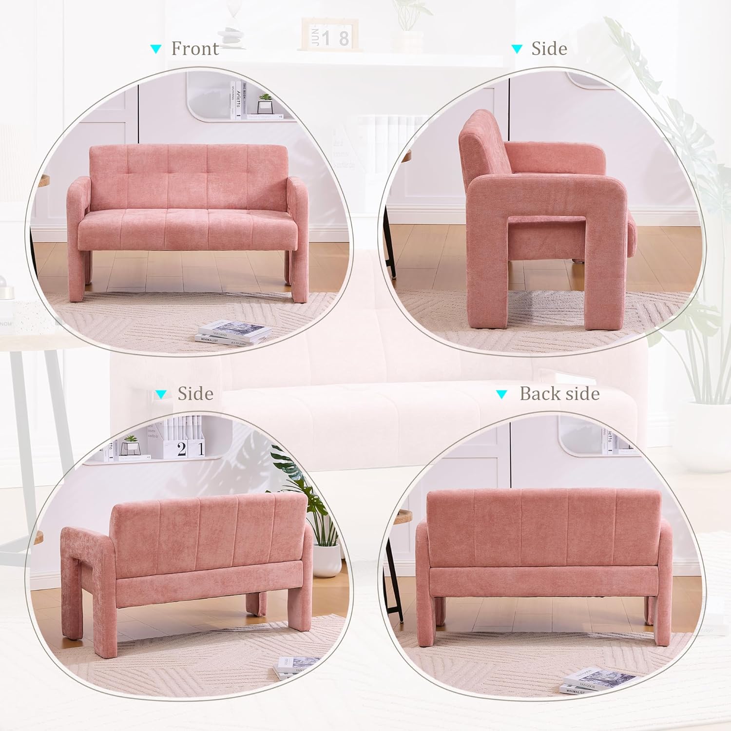 47'' Modern Loveseat, Comfortable Small Couch for Two with Chenille Fabric, Minimalist Accent Chair for Bedroom, Office, Entryway, Dorm (Pink)