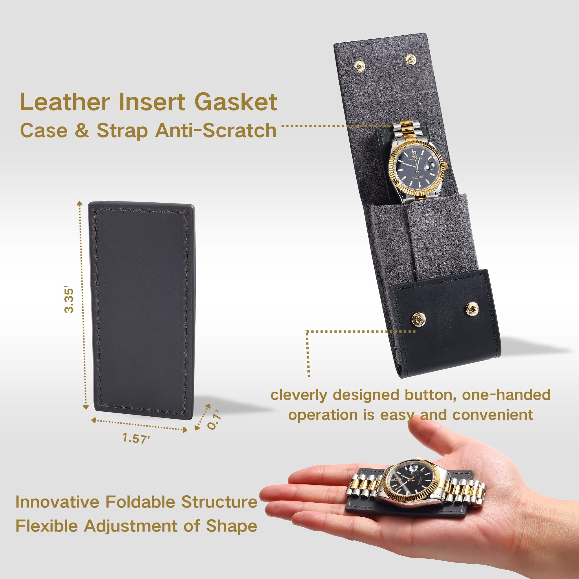 BUREI Leder Uhrenetui Tragbare Uhren Reisetasche Einzeluhr Reisetasche Uhrentasche Unterwegs Aufbewahrungstasche für Damen und Herren(Schwarz Grau)