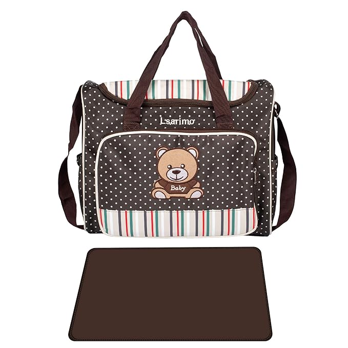 LSARIMO Baby Diaper Bag with Changing Mat and Water Resistant Fabric for Kids Babies Toddlers. (Ivory)