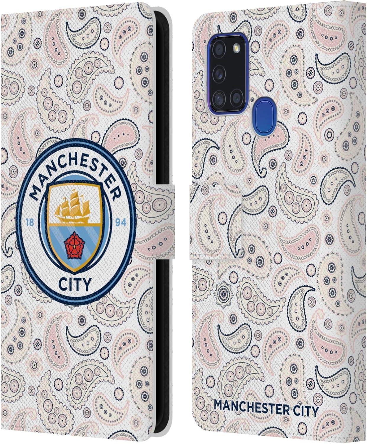 Head Case Designs Officially Licensed Manchester City Man City FC Away 2020/21 Badge Kit Leather Wallet Case Compatible with Samsung Galaxy A21s (2020)
