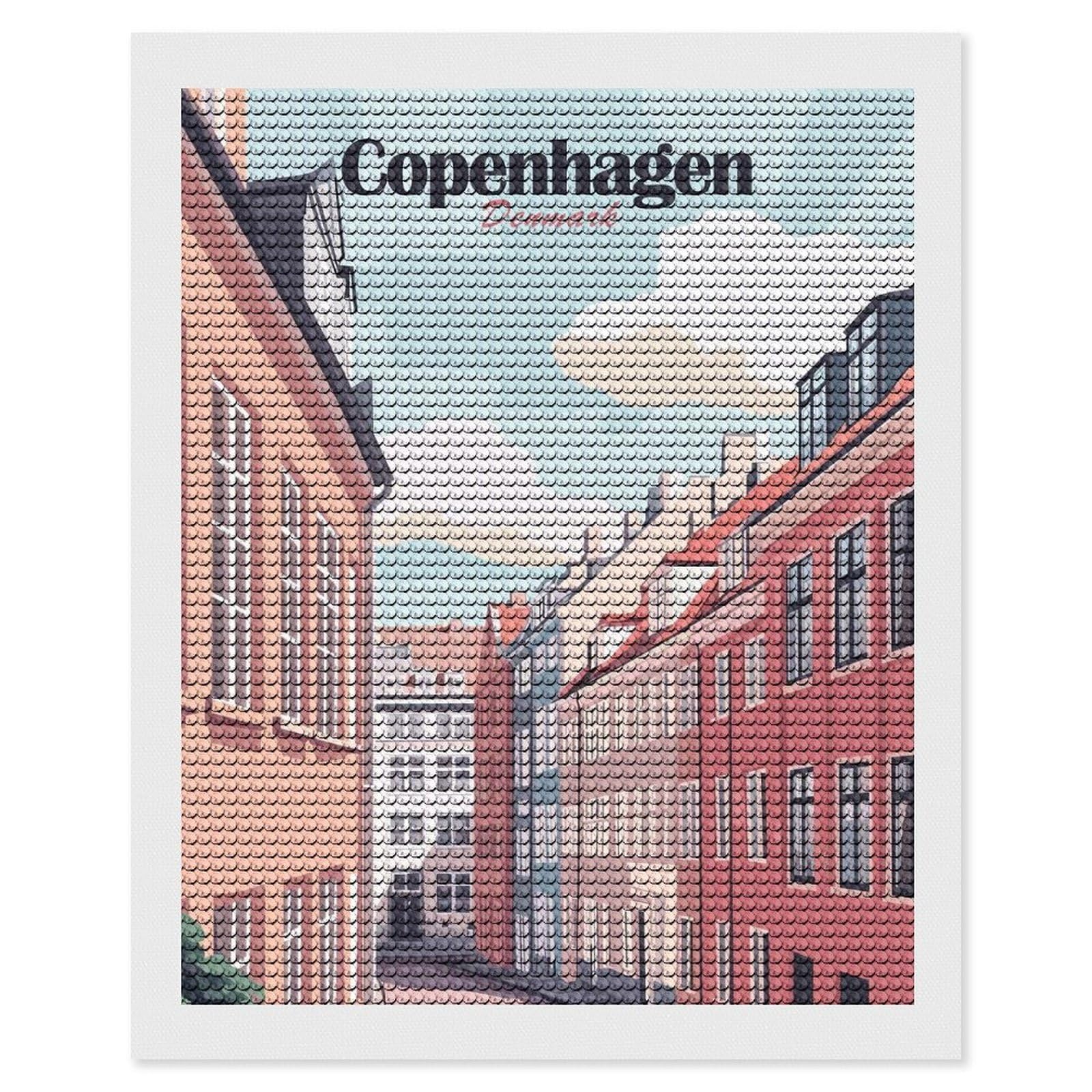 Junmoney Copenhagen, Denmark Cityscape Illustration Diamond Painting Canvas Set 16"x20", Mindful Craft Activity, Nice Detail and Sparkle, Farmhouse Decor, Birthday Gift