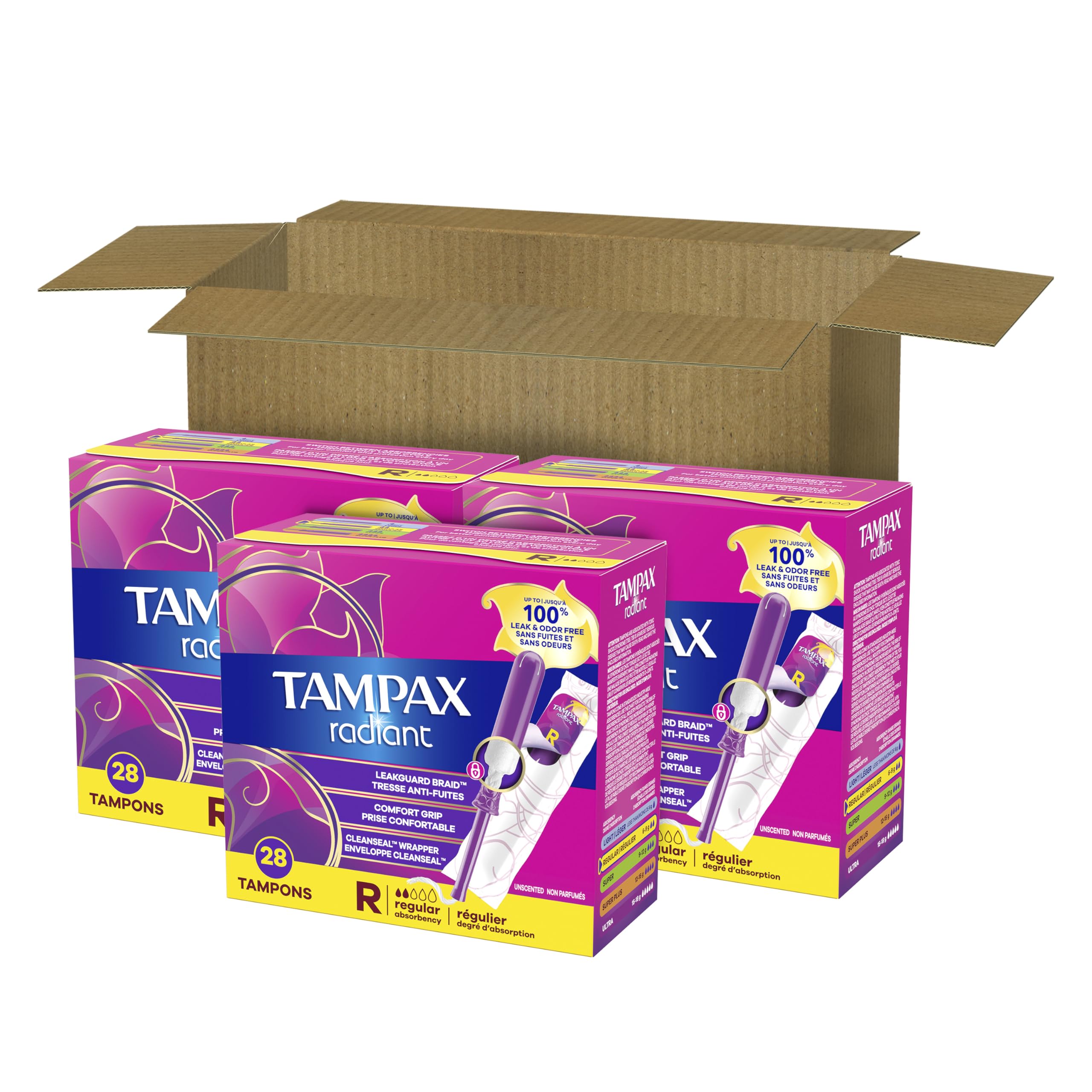 Tampax Radiant Tampons mit LeakGuard Braid, regulär, geruchlos, 84 Stück