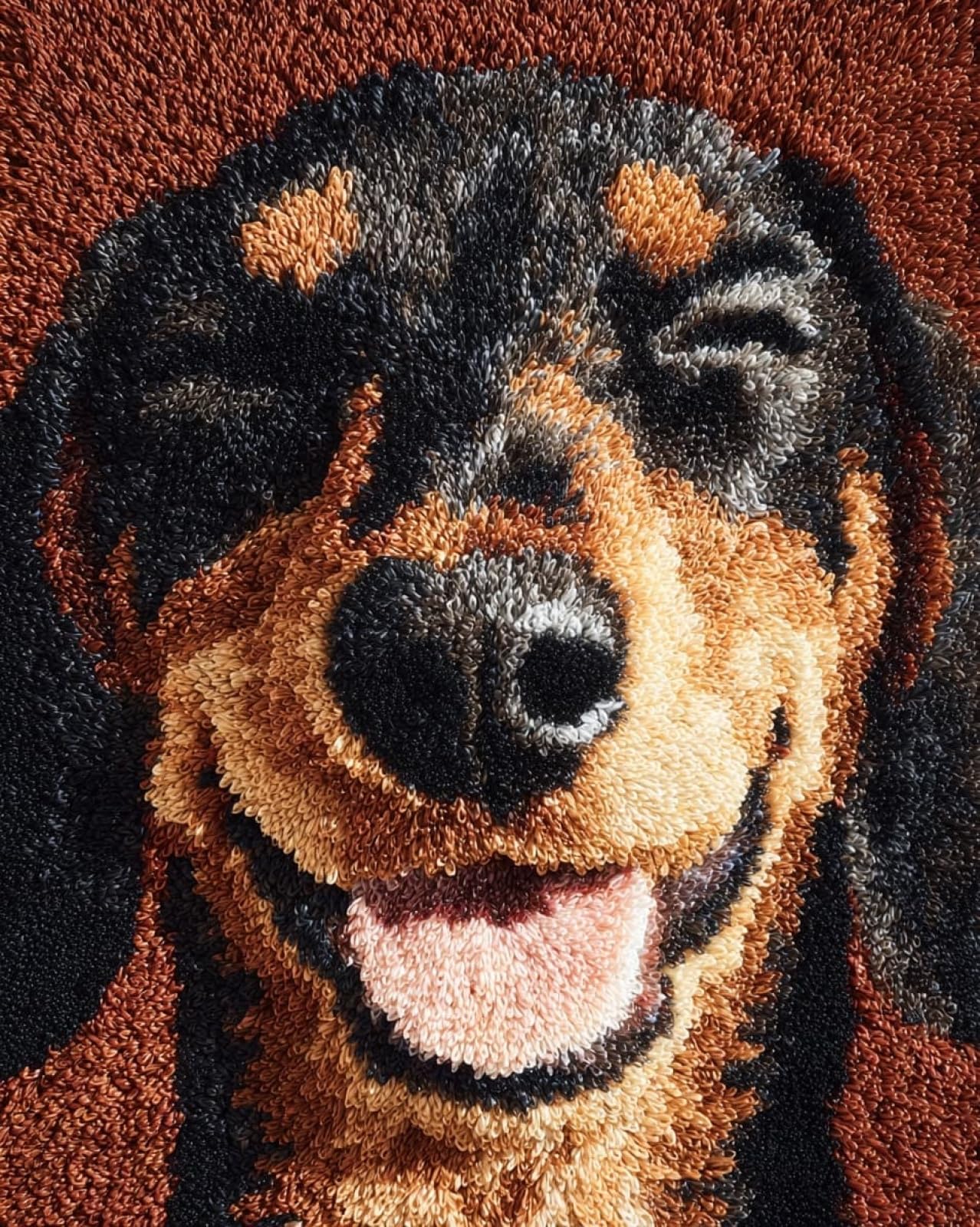 Wallphantom DIY Latch Hook Rug Kit,Happy Dachshund,Latch Hook Kits for Adults,Home Carpet Rug Making,Needlework Crafts Rug for Home Decor,60x90cm