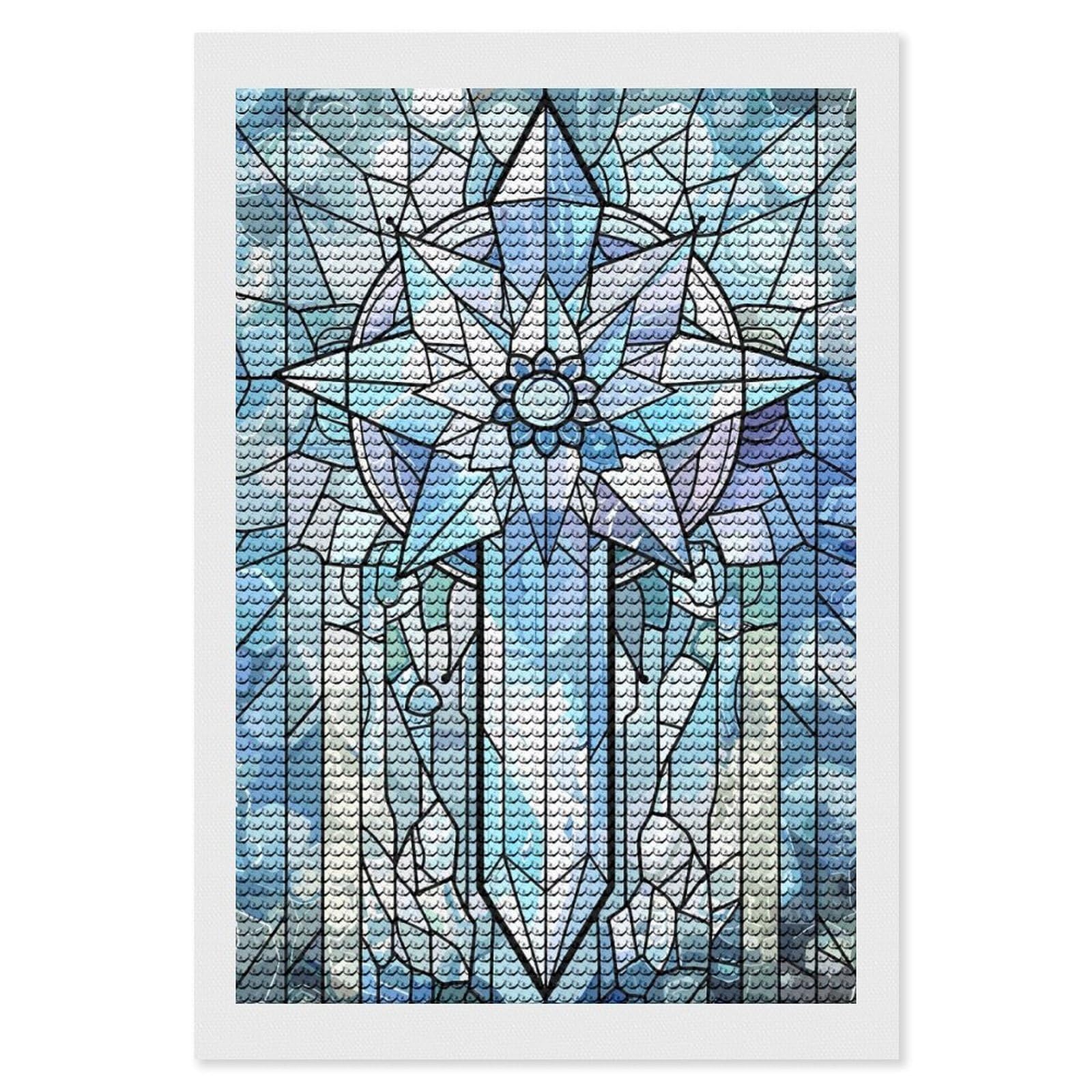 Junmoney Stained Glass Ice Sword and Star Diamond Painting Set 8"x12", for Beginners, Modern Decor, Simple to Start, Gift Idea, Pleasing Wall Art Project