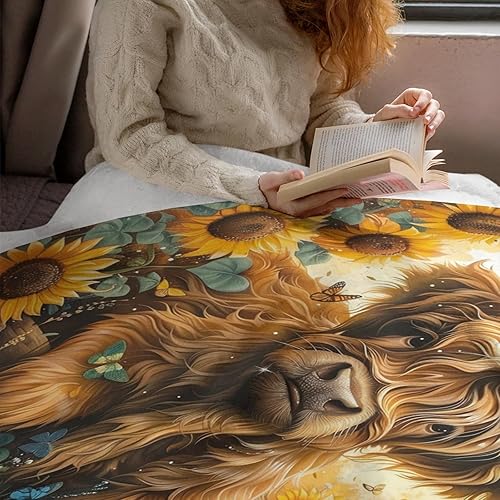 Miniatura 4 de GRJIRAC Manta de girasol de vaca Highland para decoración del hogar y la sala de estar, manta mullida de felpa, regalos para mujeres, hombres y