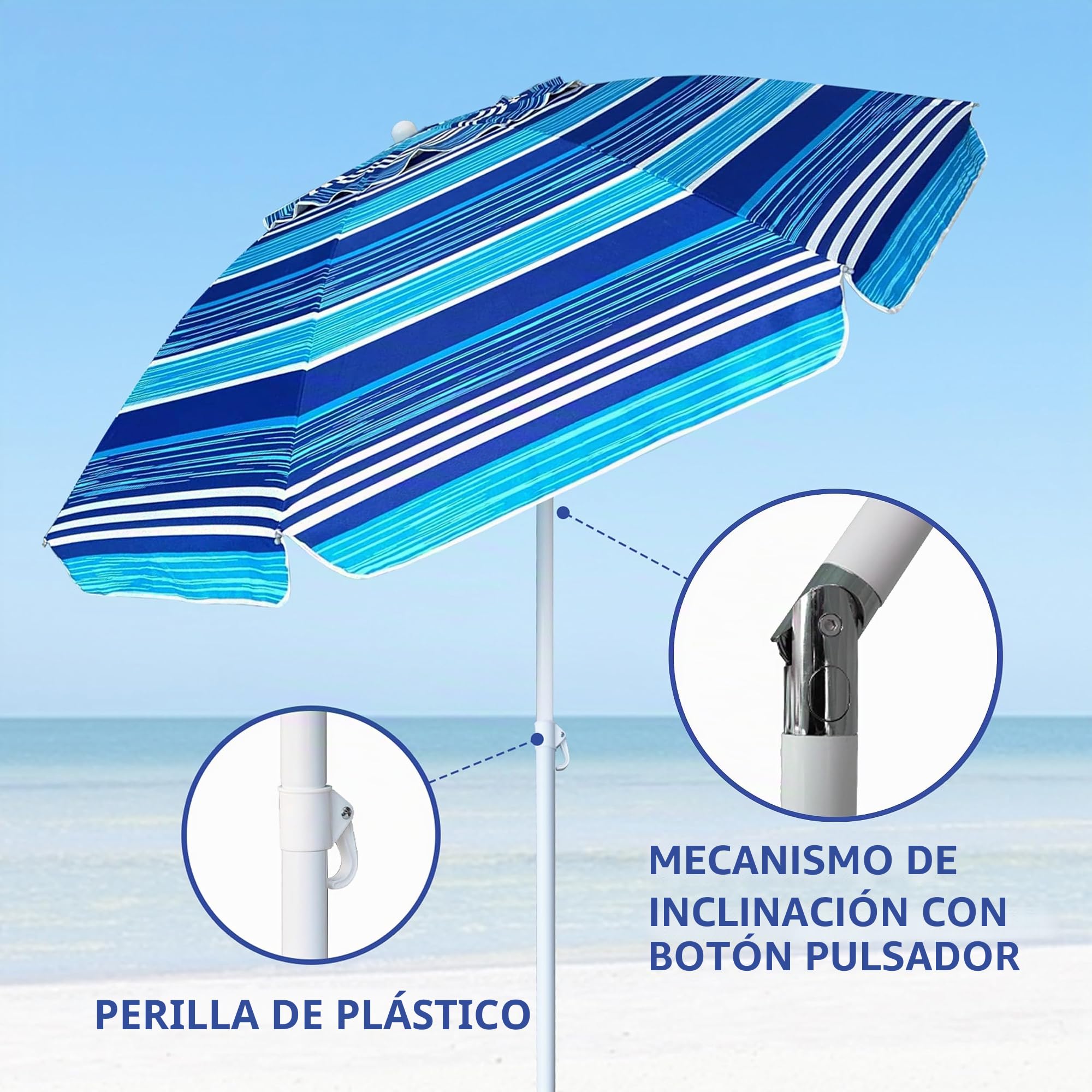AMMSUN Sombrilla de playa resistente de 6.5 pies con refugio solar inclinable, protección UV 50+, sombrilla para exteriores con bolsa de transporte para patio, jardín, playa, piscina, patio trasero,