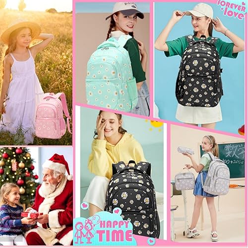 Miniatura 4 de ZHANAO Daisy&Flower - Juego de mochila para niñas con bolsa de almuerzo, juego de 3 bolsas para libros para la escuela