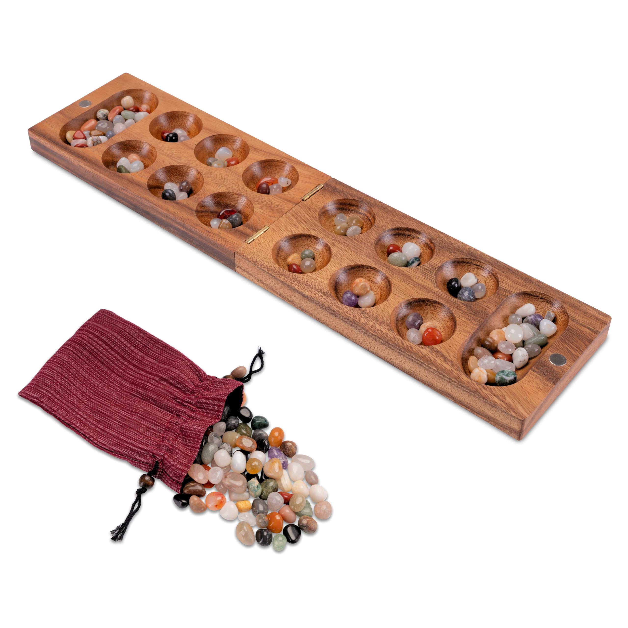 LOGOPLAY Kalaha - Gioco con chiusura magnetica per 2 giocatori, 14 x 49 cm, con pietre preziose