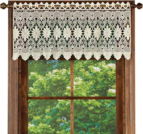 Collections Etc Cortina de macramé festoneada para ventana de baño, dormitorio, cocina, marfil