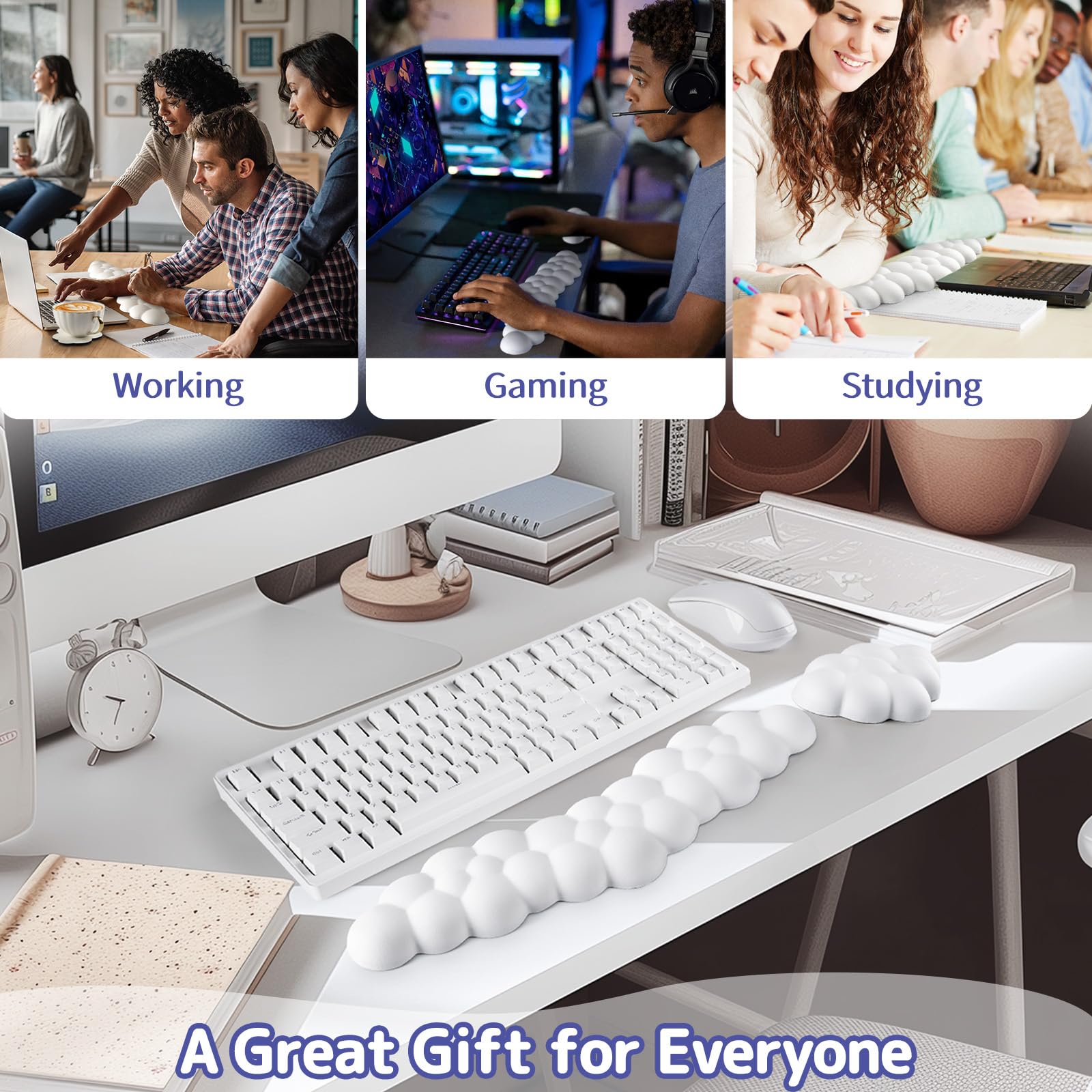 Sushret Cloud Wrist Rest Keyboard, Cloud Keyboard Wrist Pad Set with PU Leather Memory Foam, Cute Arm Rest for Palm Support, PC/Gaming Desk Accessories/Office Setup/Computer Hand Cushion - White: Full Size 08white-full Size