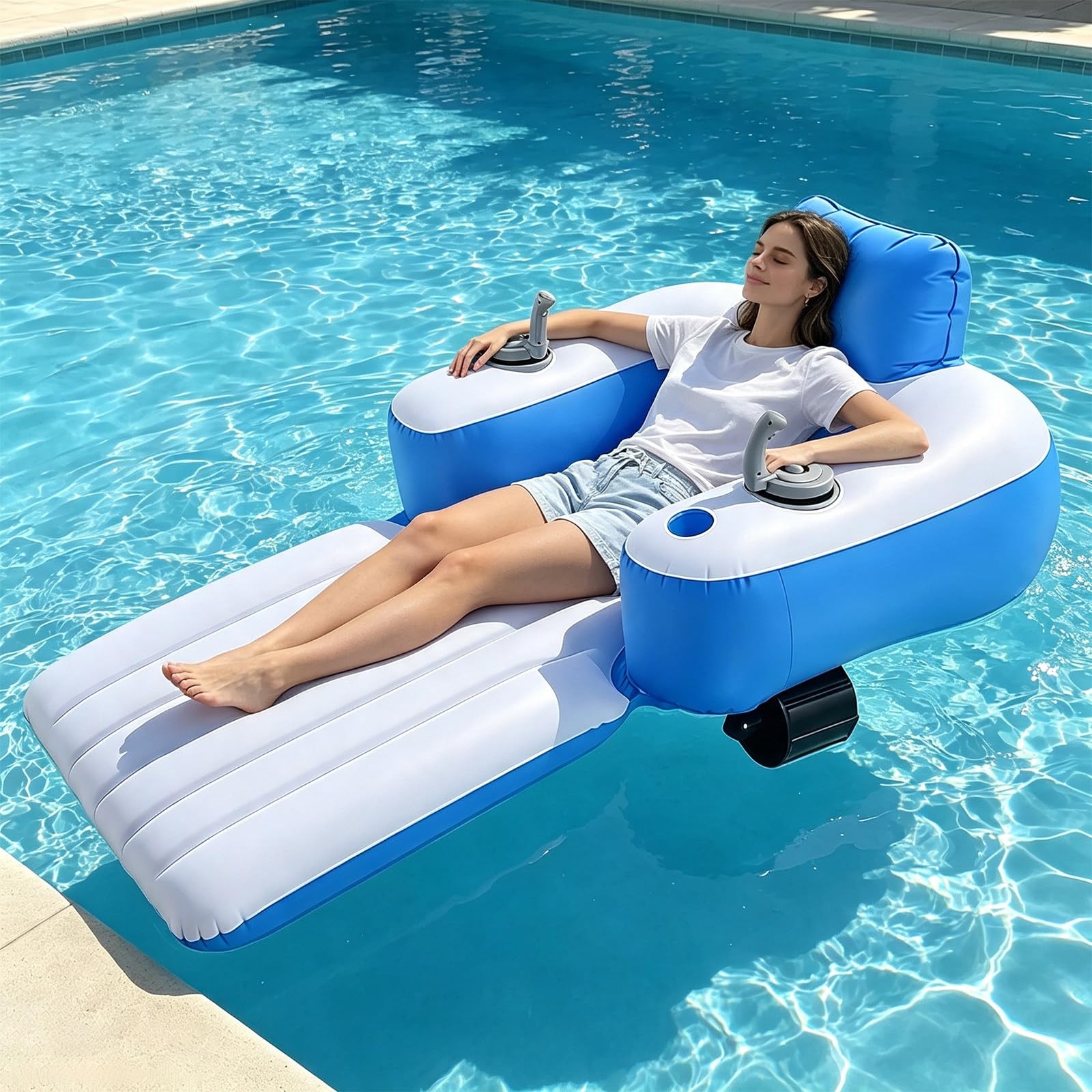 Tumbona Motorizada De Piscina con Propulsor Giratorio para Fiestas Acuáticas | Giro Fluido 360°, Manejo Sencillo, Opción Ideal Para Reuniones Sociales Y Celebraciones Junto A La Piscina