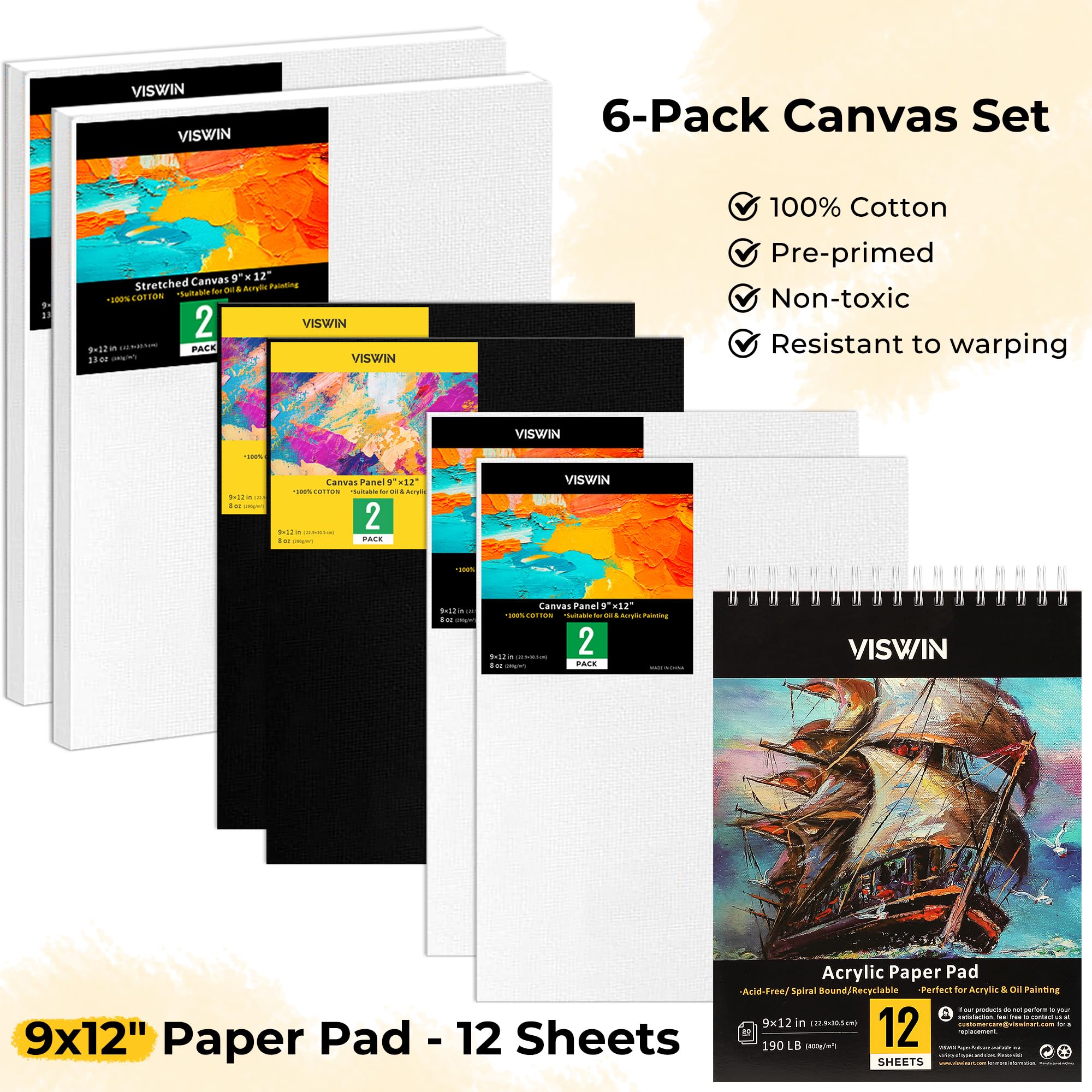 VISWIN Kit de Peinture Acrylique 51 Pièces avec Chevalet Table, Set Professionnel avec 12 Acryliques, Toiles, Pinceaux & Bloc, Matériel, Cadeau Idéal pour Adultes, Enfants, Artistes