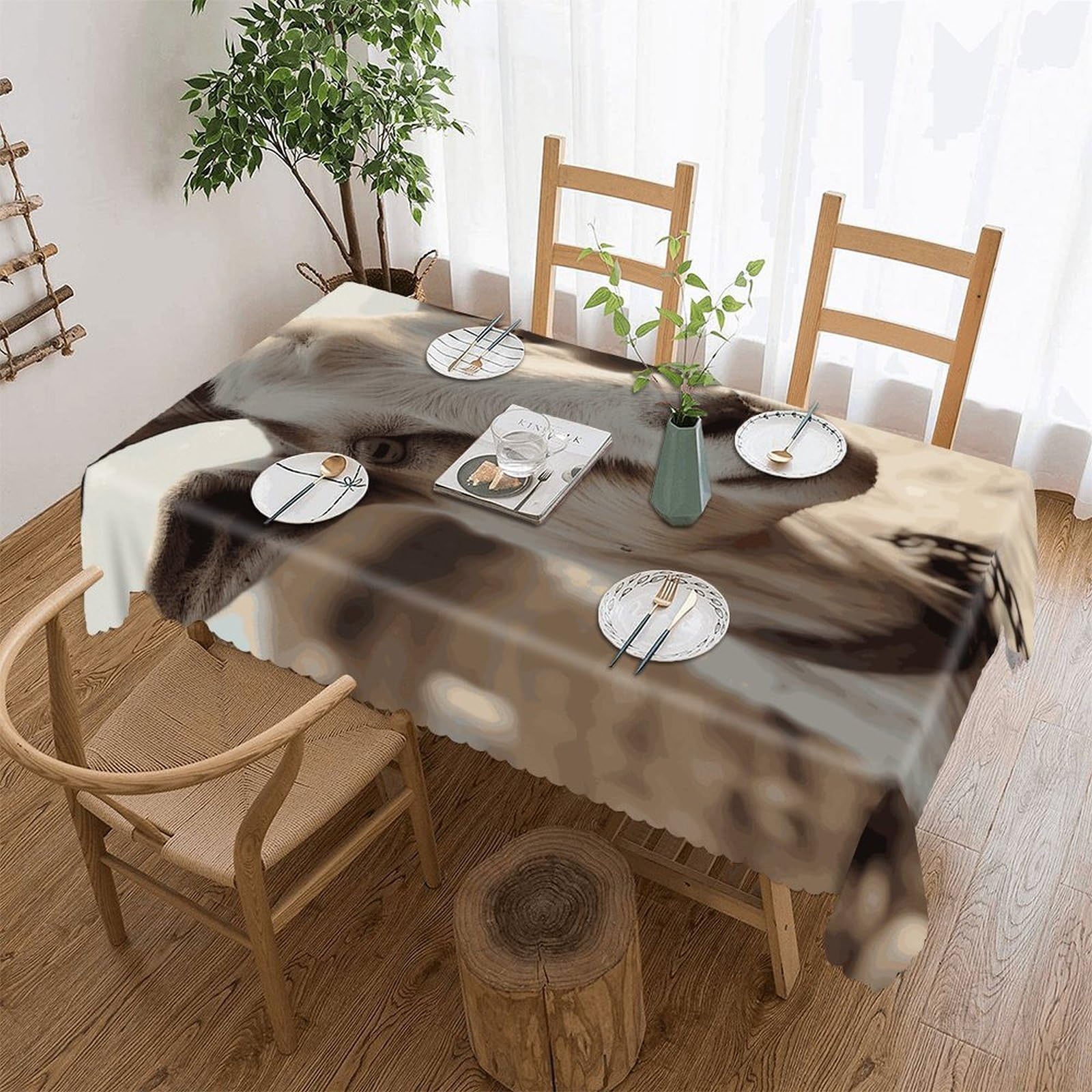 Fekiloot Style Goat On Hillside Tablecloths Heavy Duty Washable Fabric,Birthday Tablecloth-Wavy Edge Design,Polyester Table Cloth For Restaurant,Picnic,Indoor And Outdoor Dining60 X86