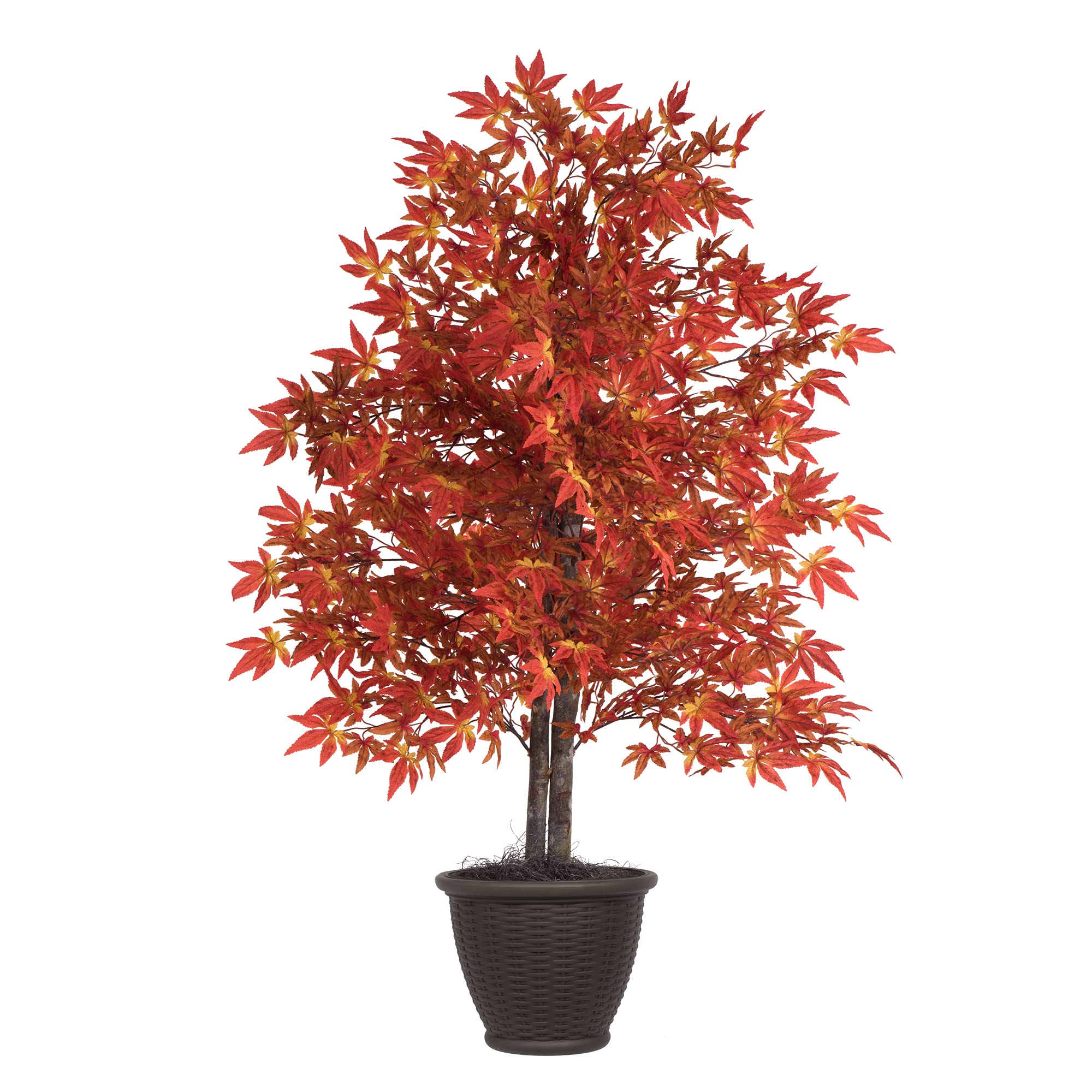 Vickerman 4' Artificial Orange Maple Bush, Brown Plastic Container, Indoor Plant.