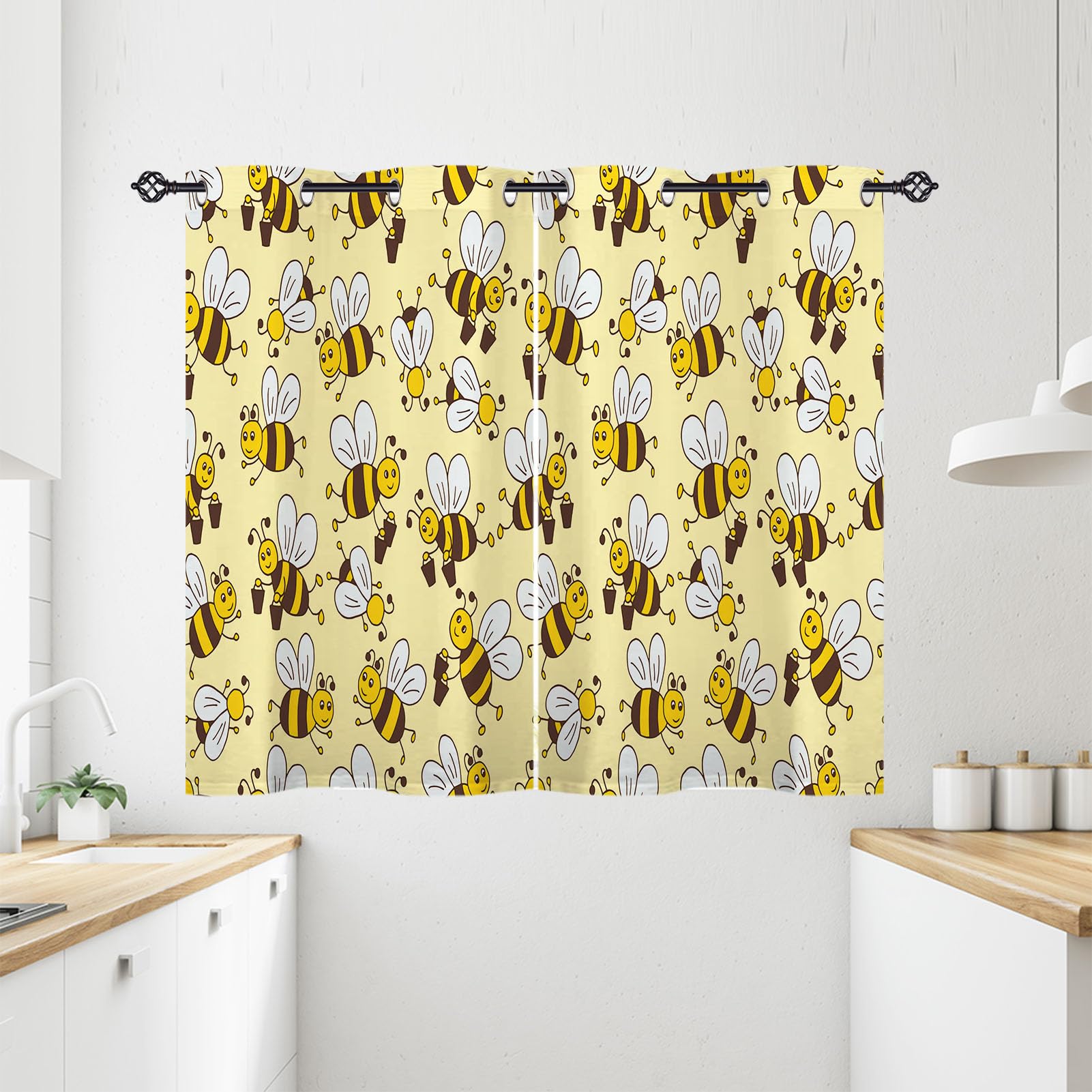 ANHOPE Cute Honey Bee Blackout Eyelet Curtains 2 Panels W 28" x L 54" — image 1