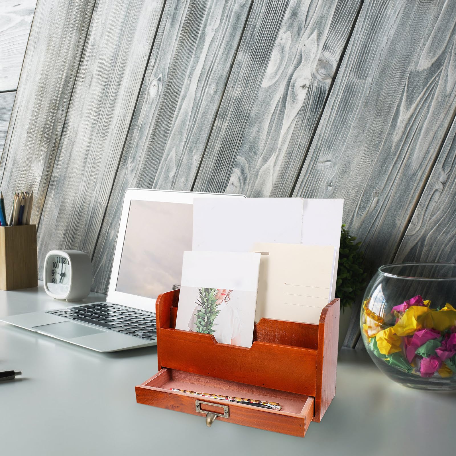 SHERCHPRY Multifunktionale Holz Aufbewahrungsbox mit Schubladenstruktur Stapelbar und Starke Tragfähigkeit Braune Kleinigkeitenbox für Kosmetik und Büroorganisation