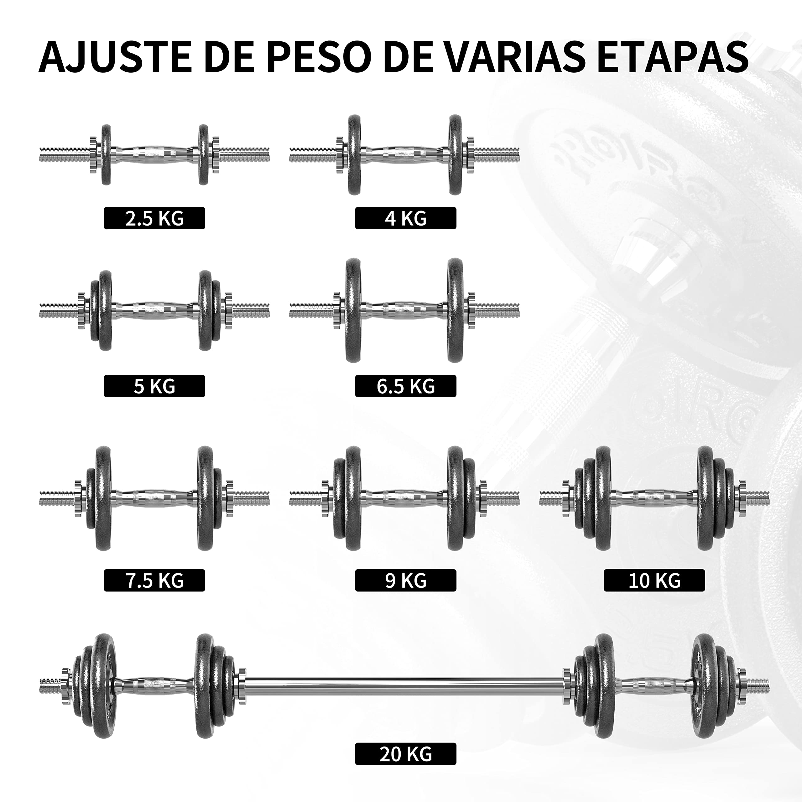 PROIRON Kit de Mancuernas Ajustables de Hierro Fundido - Juego de Pesas con Barra Conexion para Halterofilia, Culturismo, Aptitud, Ejercicios Gimnasio en Casa