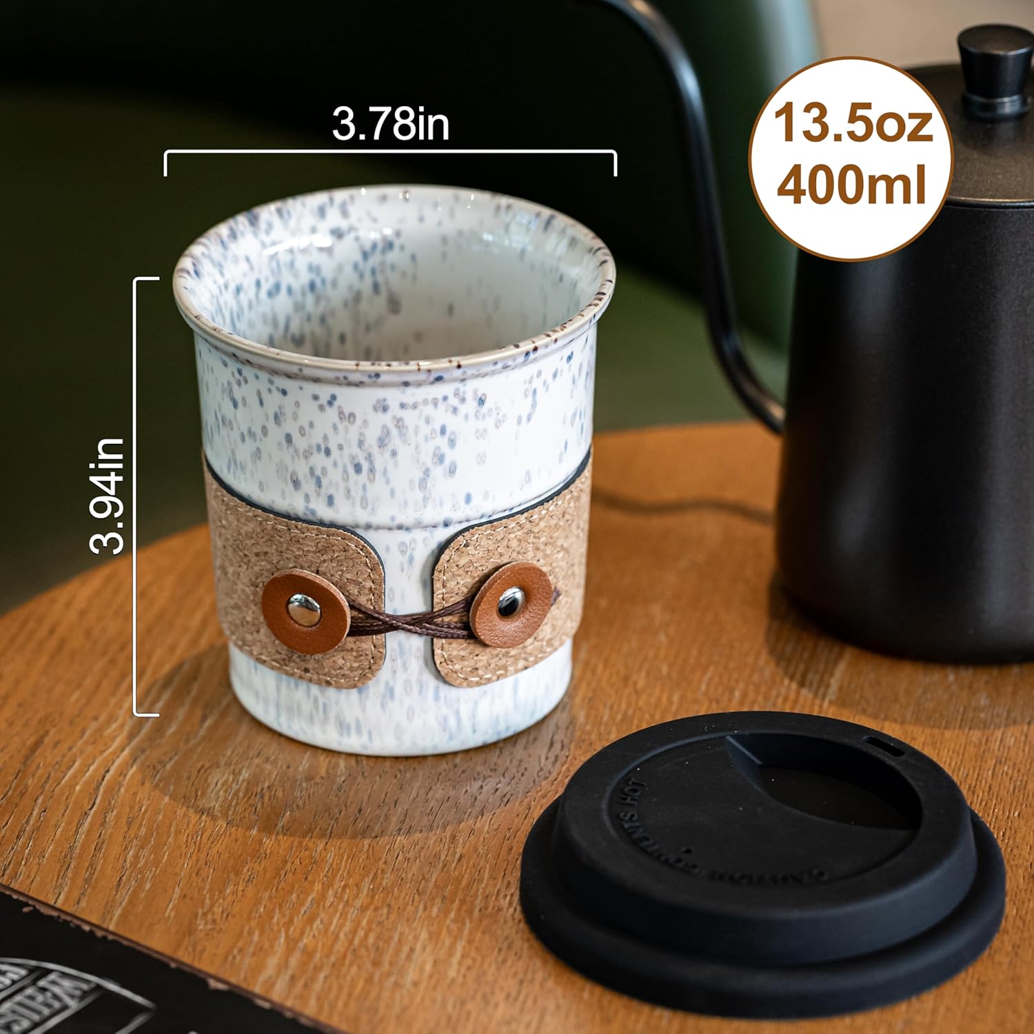 Ceramic Coffee Tumbler, Large Travel Coffee Mug with Lid, Large Porcelain Coffee Cup, Reusable Tea Mug, Microwave & Dishwasher Safe, Coffee Gifts for Men & Women, 13.5oz - Image 2