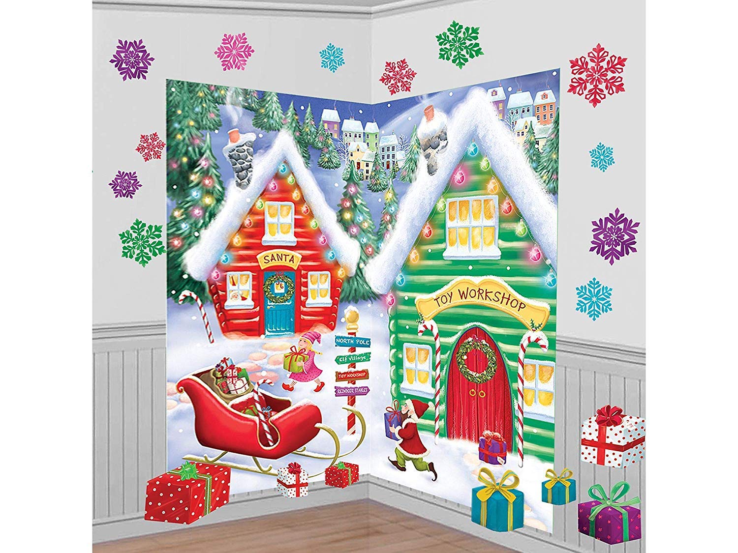 Gadgets Wrap Vinyl North Pole Wall Scene Setters Kit, 32 Ct, Christmas Decoration (60 cm X 5 cm, Multicolor)