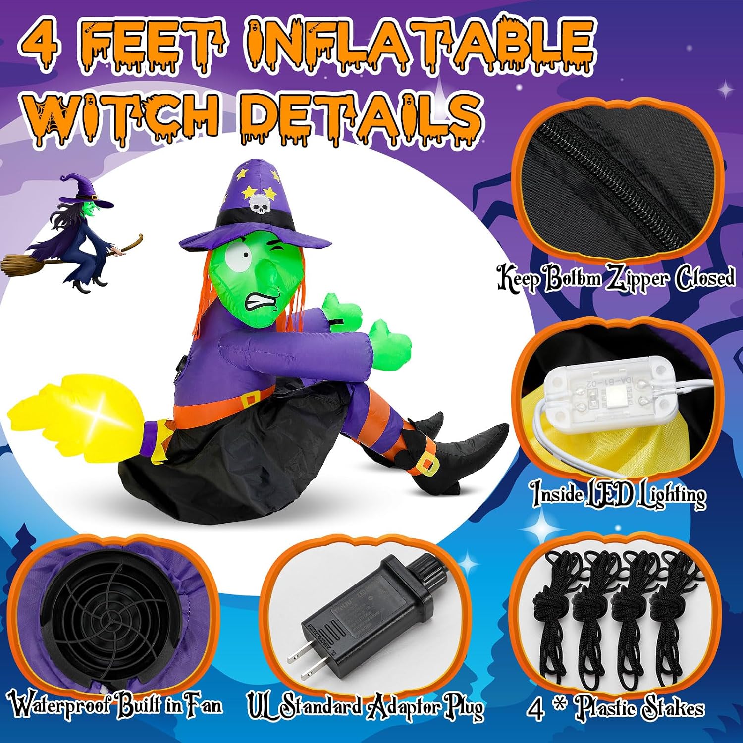 Leyndo 4 ft Halloween Witch Inflatables with Build-in LEDs Blow up Yard Outdoor Inflatables Decoration for Trees Witch Twining Around Tree for Halloween Party Indoor Outdoor Porch Garden Supply