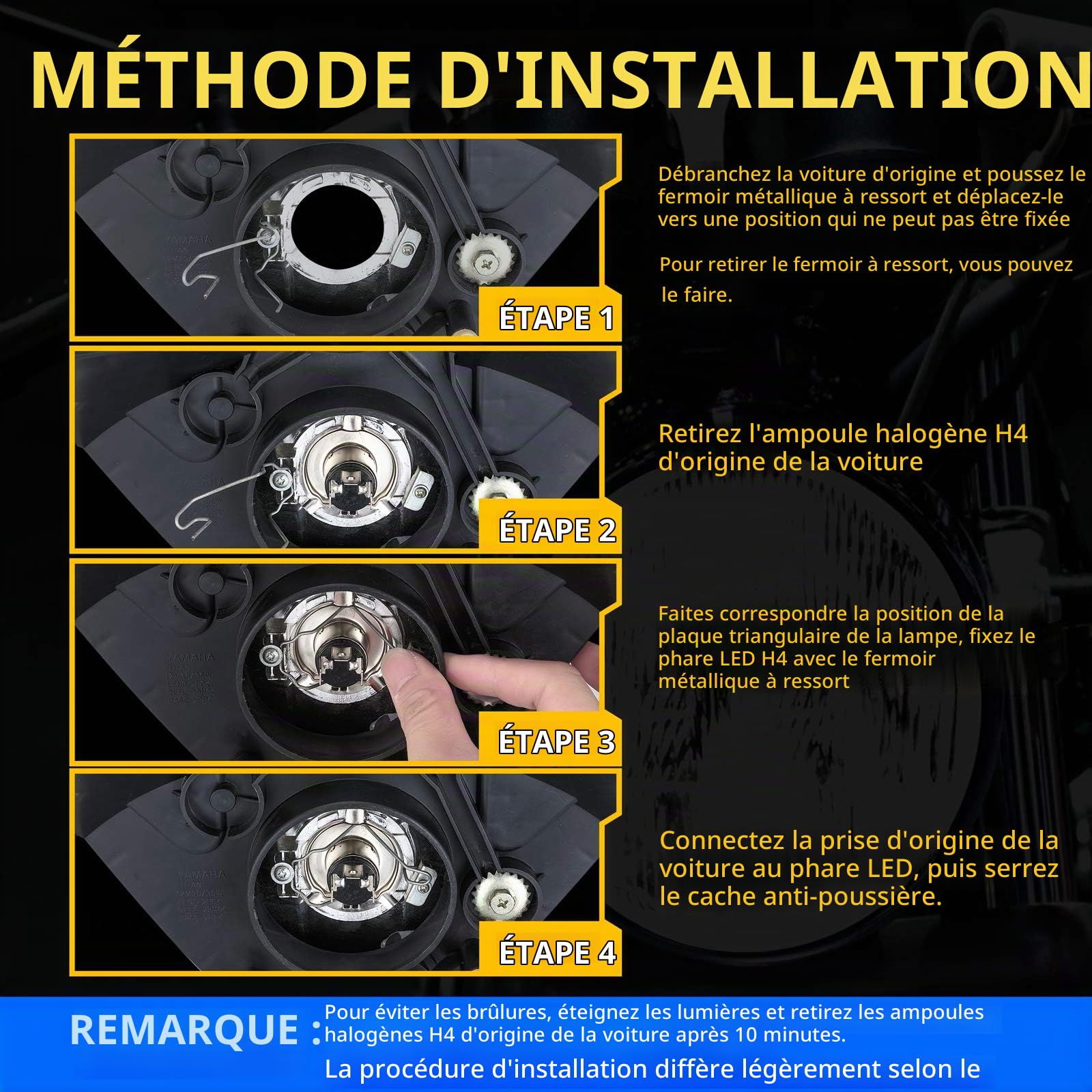 Ampoule H4 Led Moto de Phare Sans Ventilateur, Kit de Conversion 25W HS1/9003 Ampoule de Rechange Parfaite Pour Halogène H4 6000K xénon Lumière Blanc,1 PCS