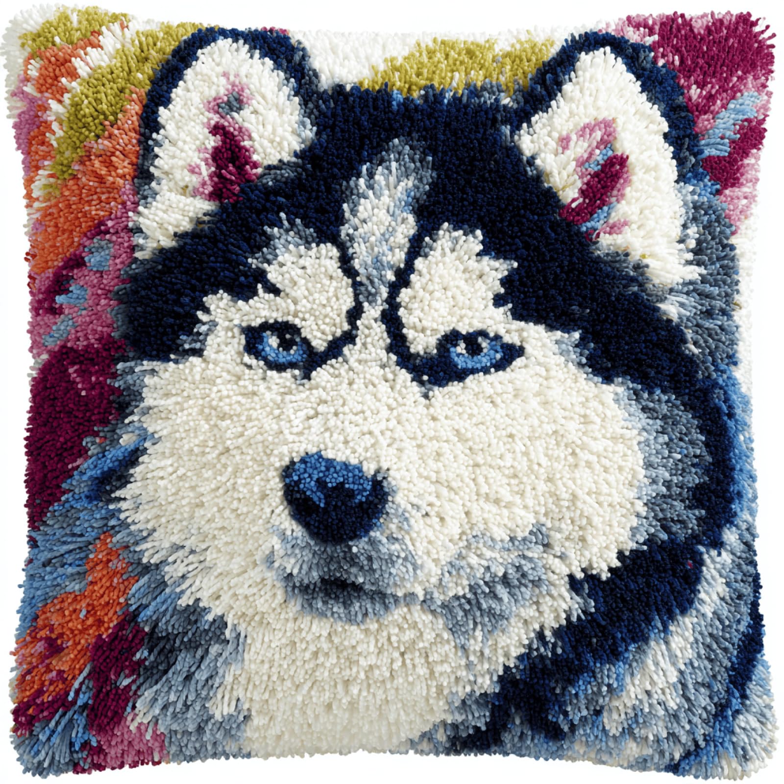 kitphoenix DIY Latch Hook Cushion Kit 43x43 cm Husky